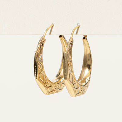 18k Yellow Gold Engraved Hoop Earrings