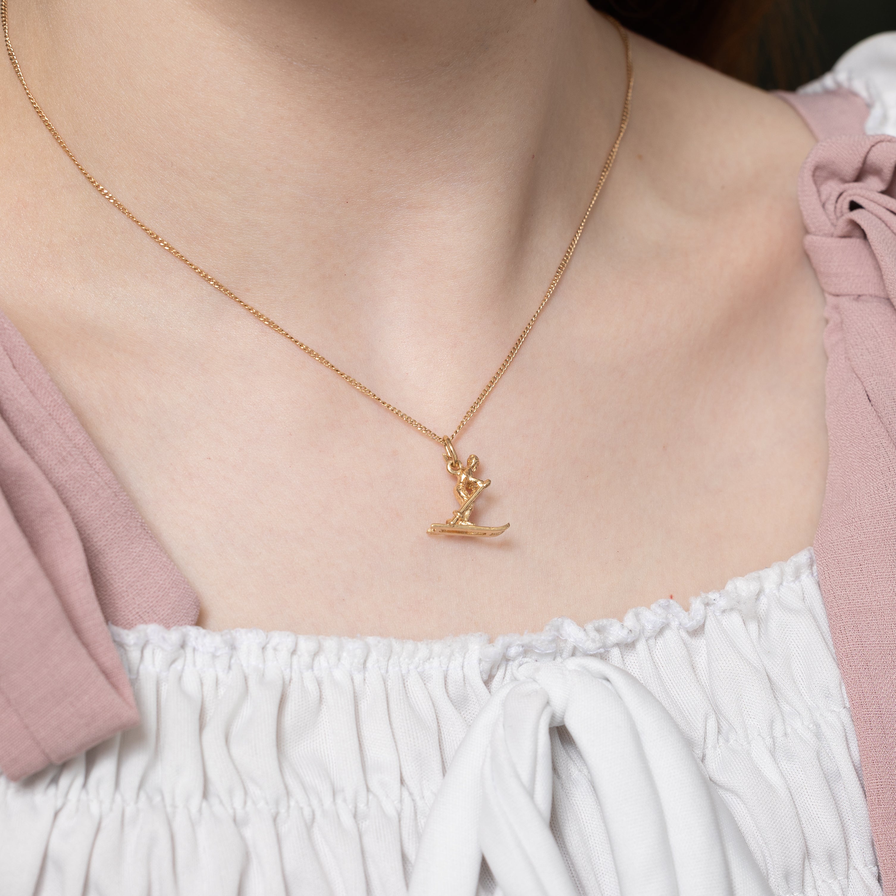 14k Yellow Gold Cross-Country Skiing Charm