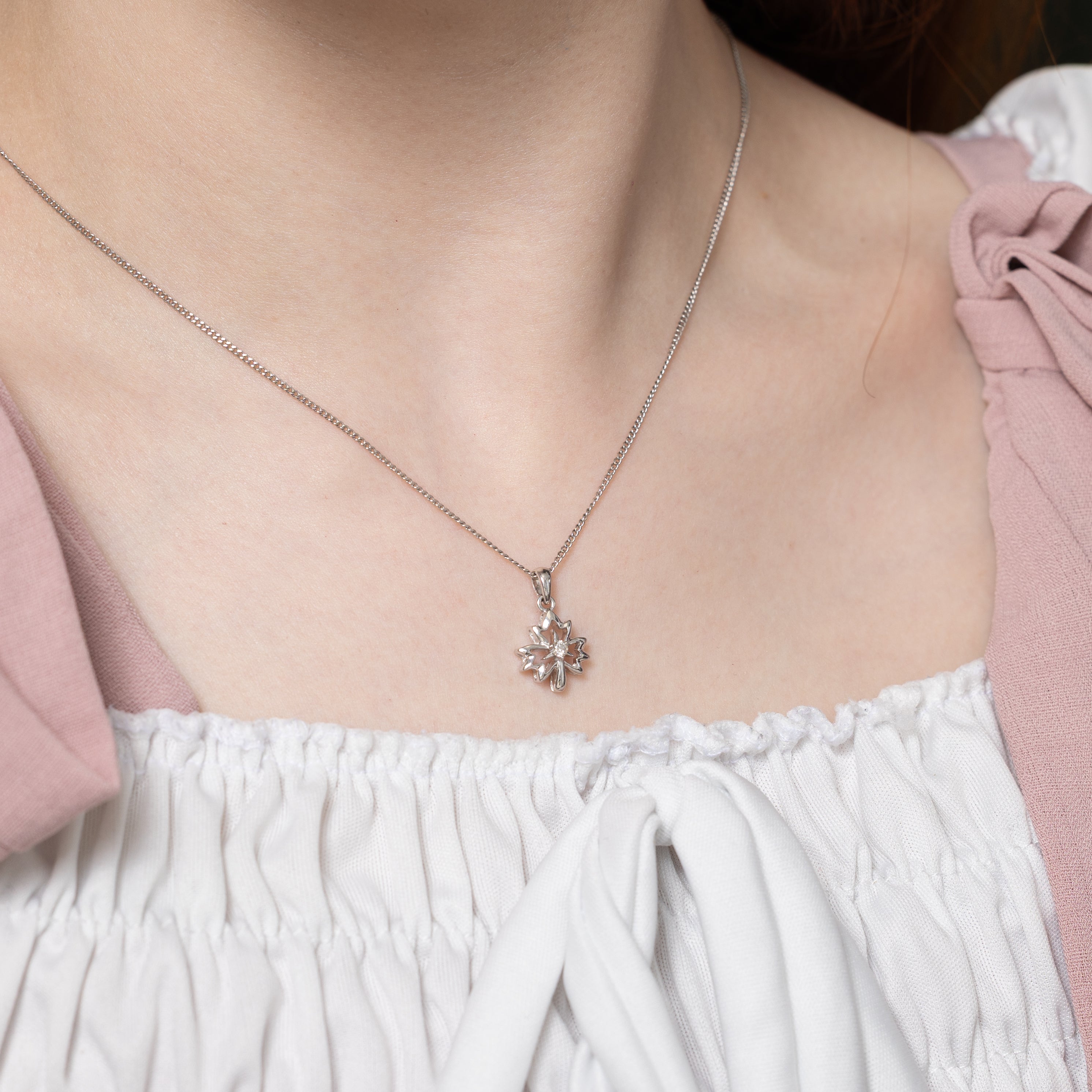 14k Single Stone Diamond Maple Leaf Charm | 0.06ct