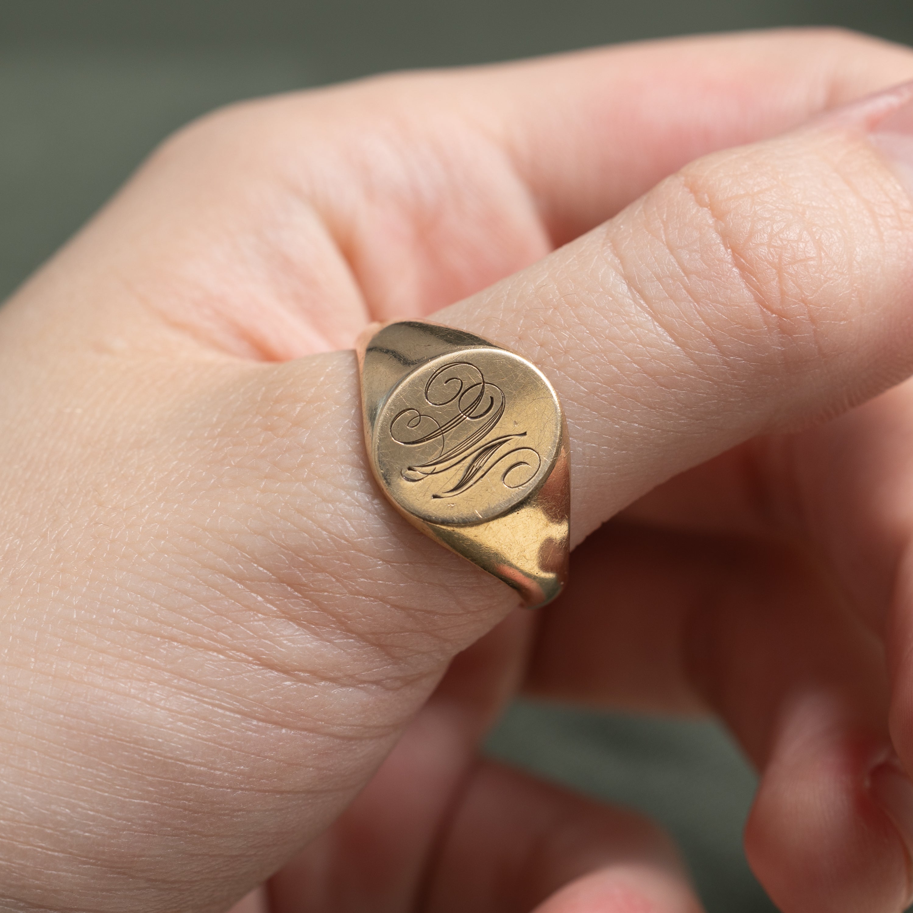 'Birks' 10k Yellow Gold "MC" Initial Signet Ring | SZ 11.75
