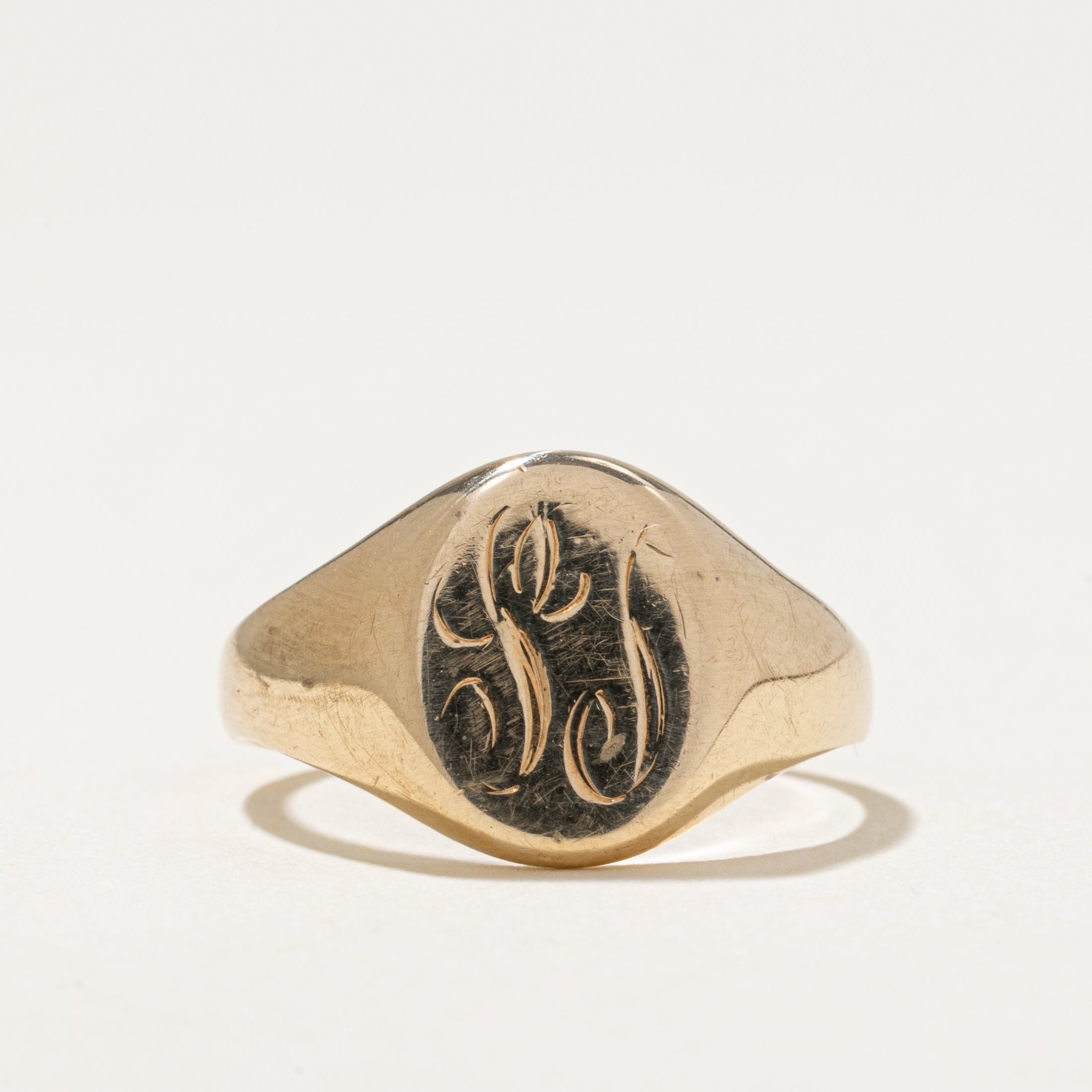'Birks' 10k Yellow Gold "SJ" Initial Signet Ring | SZ 4.5