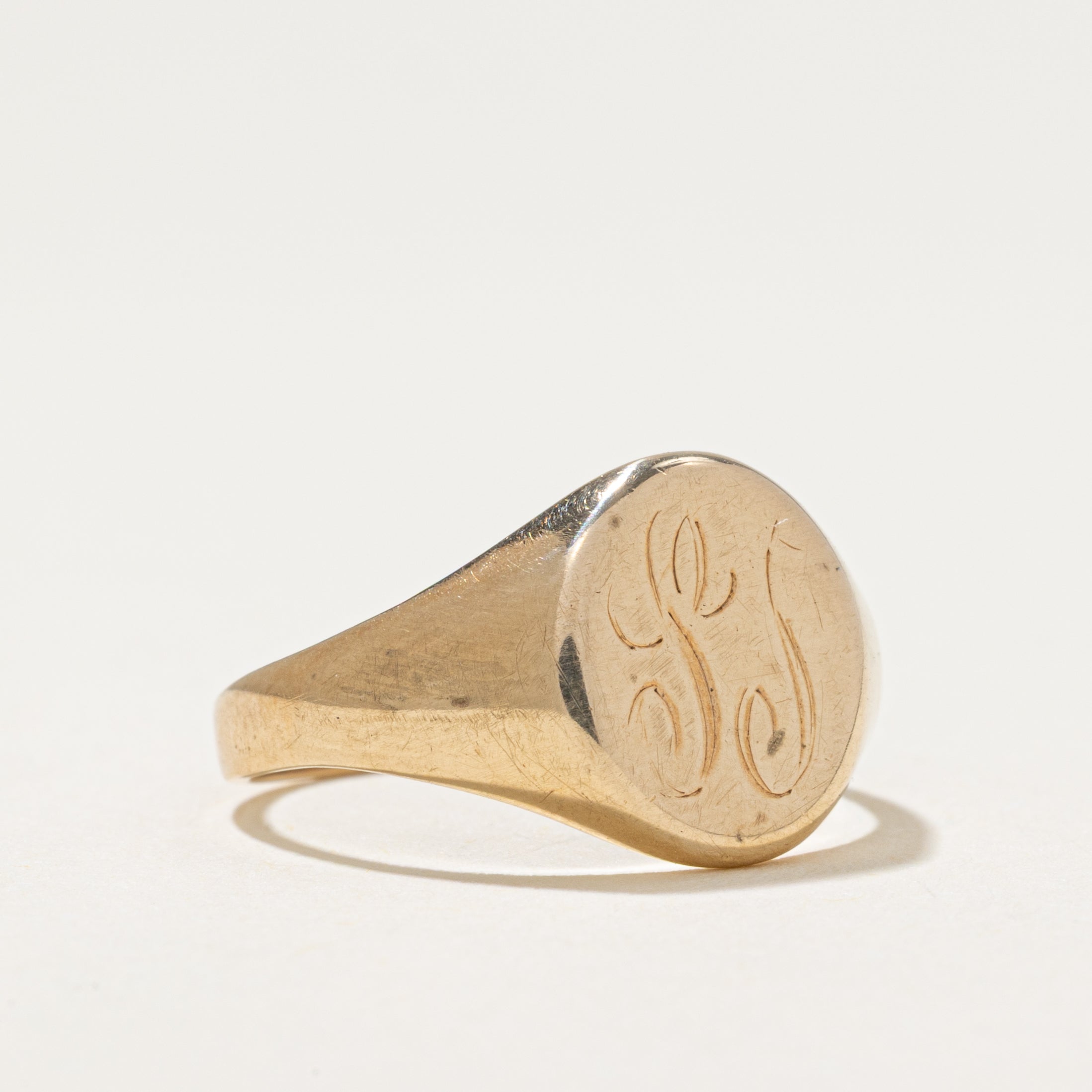 'Birks' 10k Yellow Gold "SJ" Initial Signet Ring | SZ 4.5