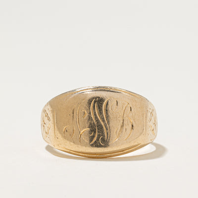 'Birks' 10k Yellow Gold Engraved Floral Signet Ring | SZ 10