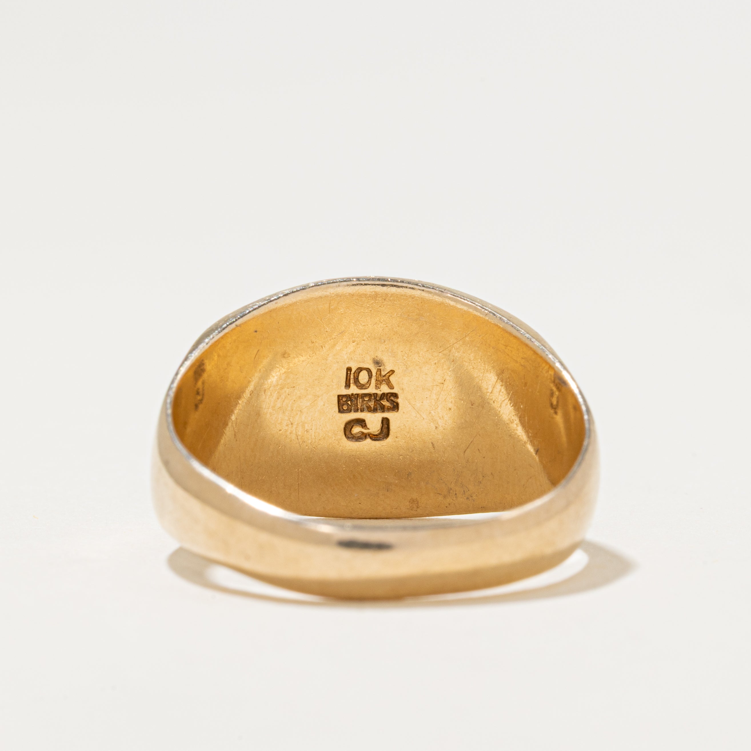 'Birks' 10k Yellow Gold Engraved Floral Signet Ring | SZ 10