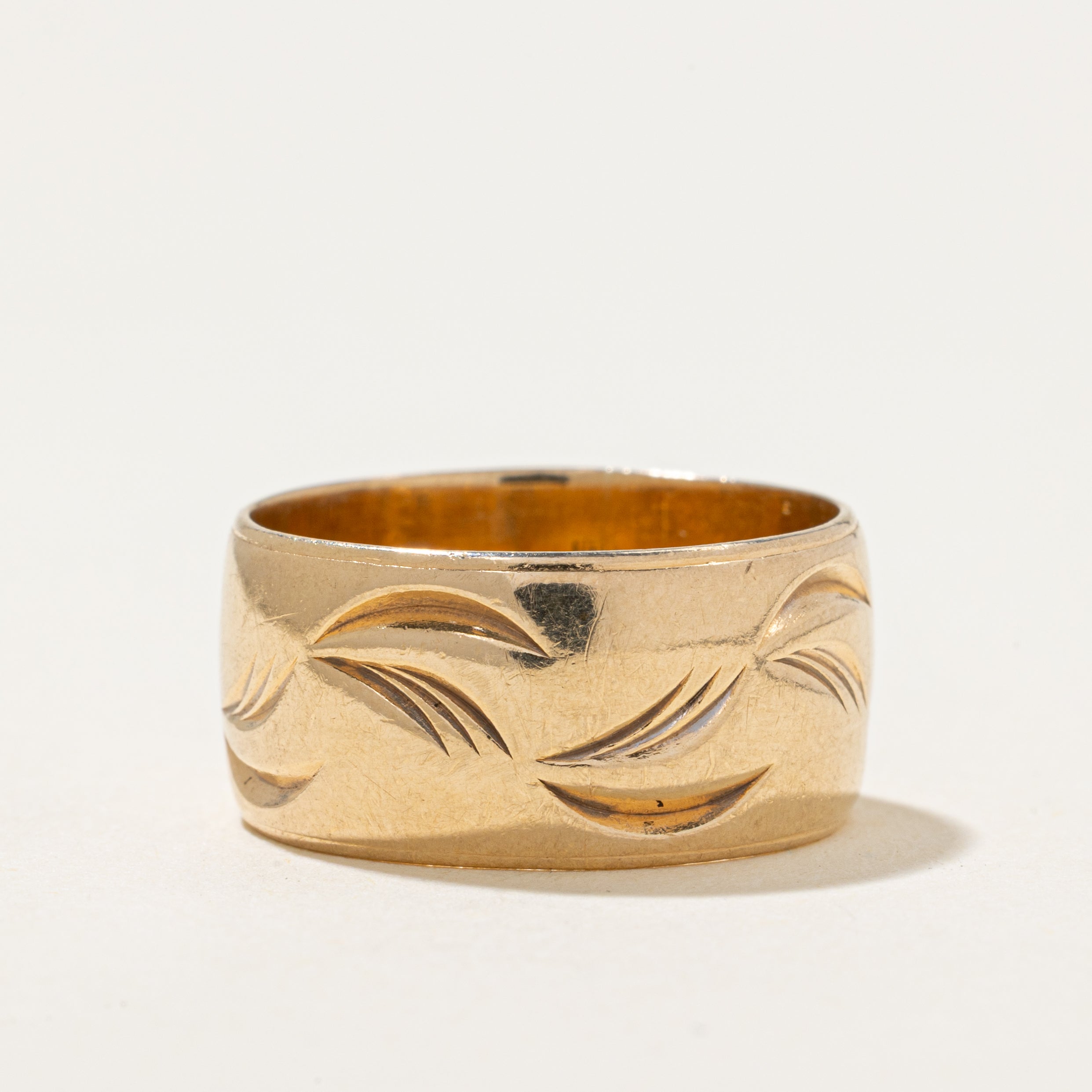 'Birks' 14k Yellow Gold Engraved Cigar Band | 9.5mm | SZ 7.75