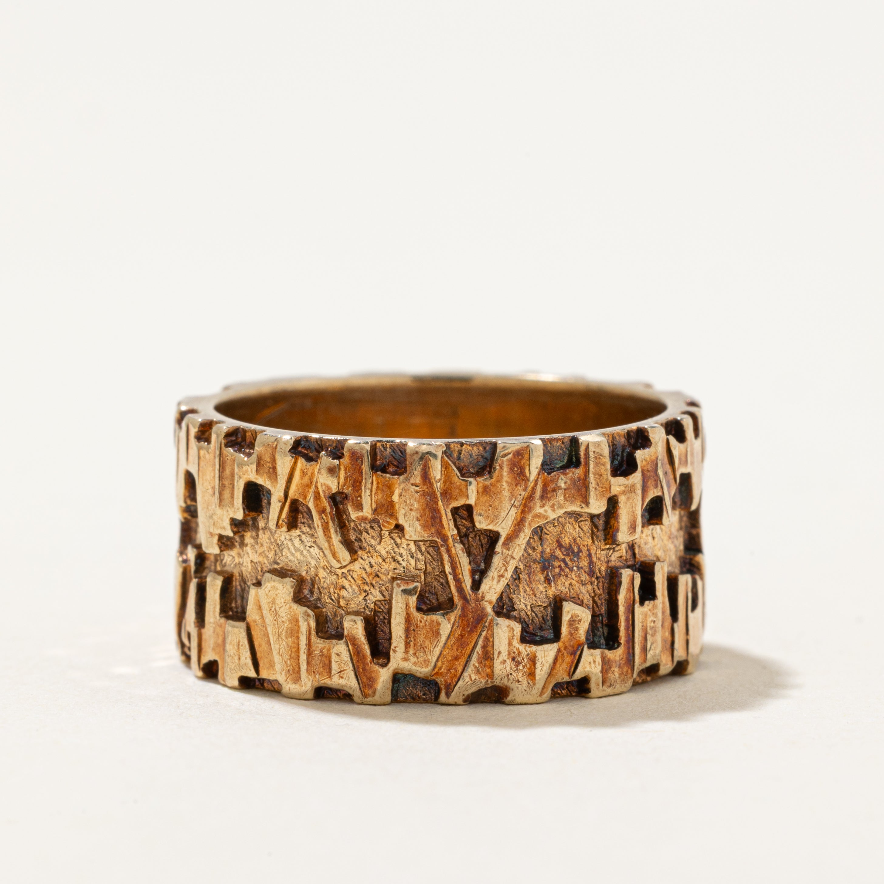 'Birks' 10k Yellow Gold Textured Abstract Band | SZ 8