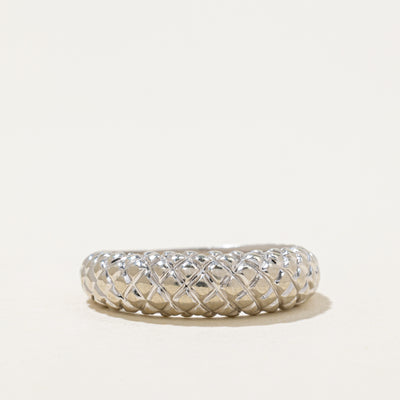 'Birks' 14k White Gold Cross Hatch Textured Dome Ring | SZ 6.5