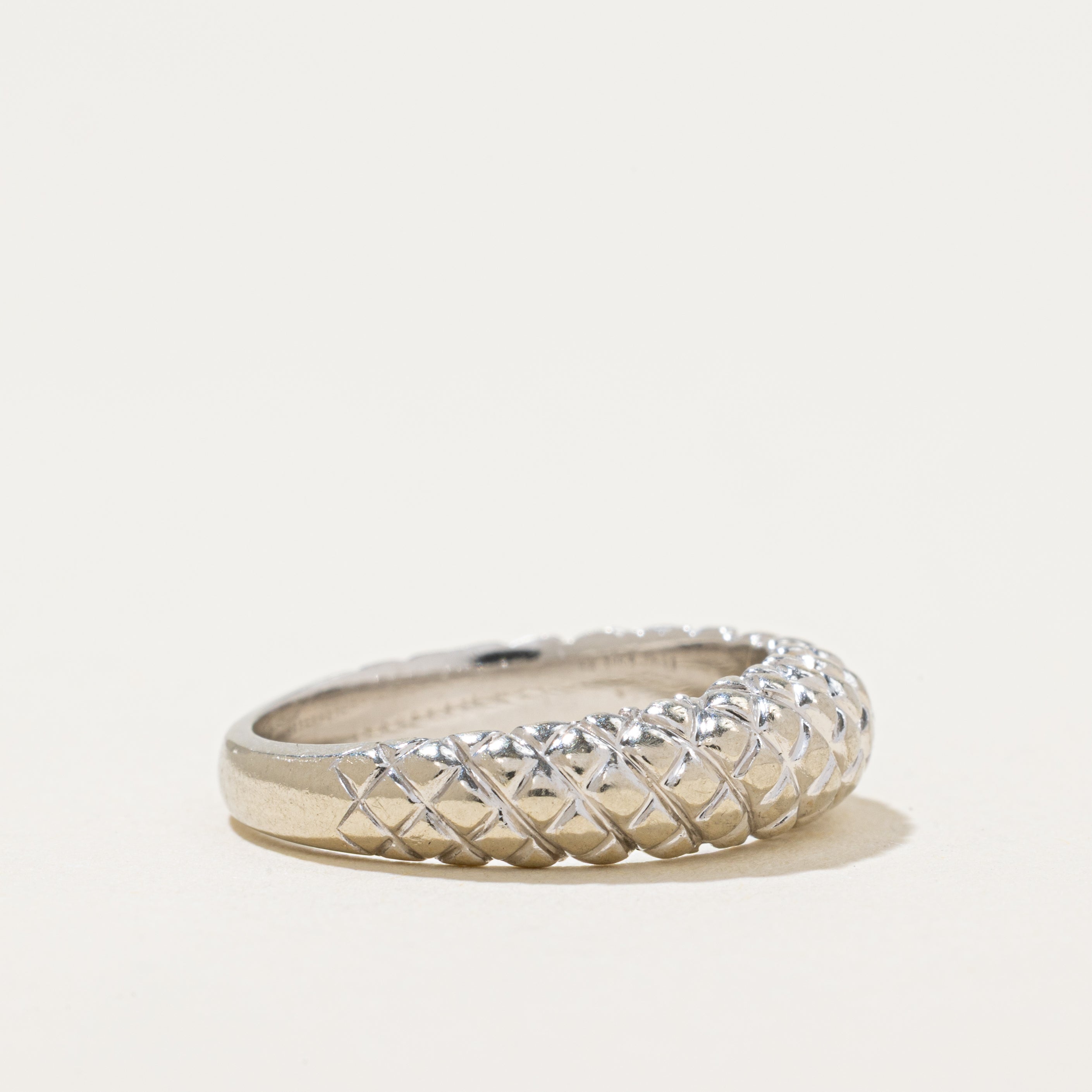 'Birks' 14k White Gold Cross Hatch Textured Dome Ring | SZ 6.5
