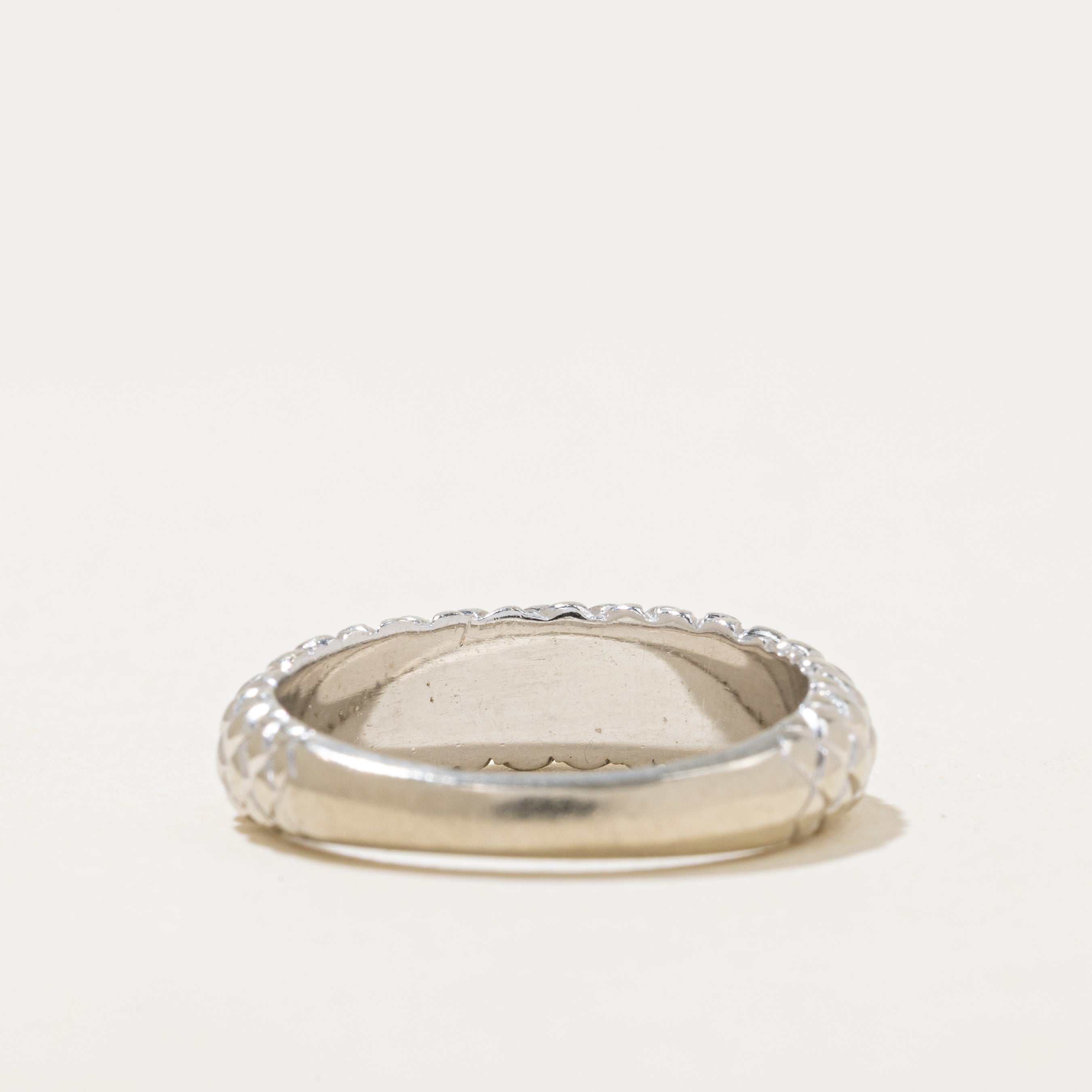 'Birks' 14k White Gold Cross Hatch Textured Dome Ring | SZ 6.5