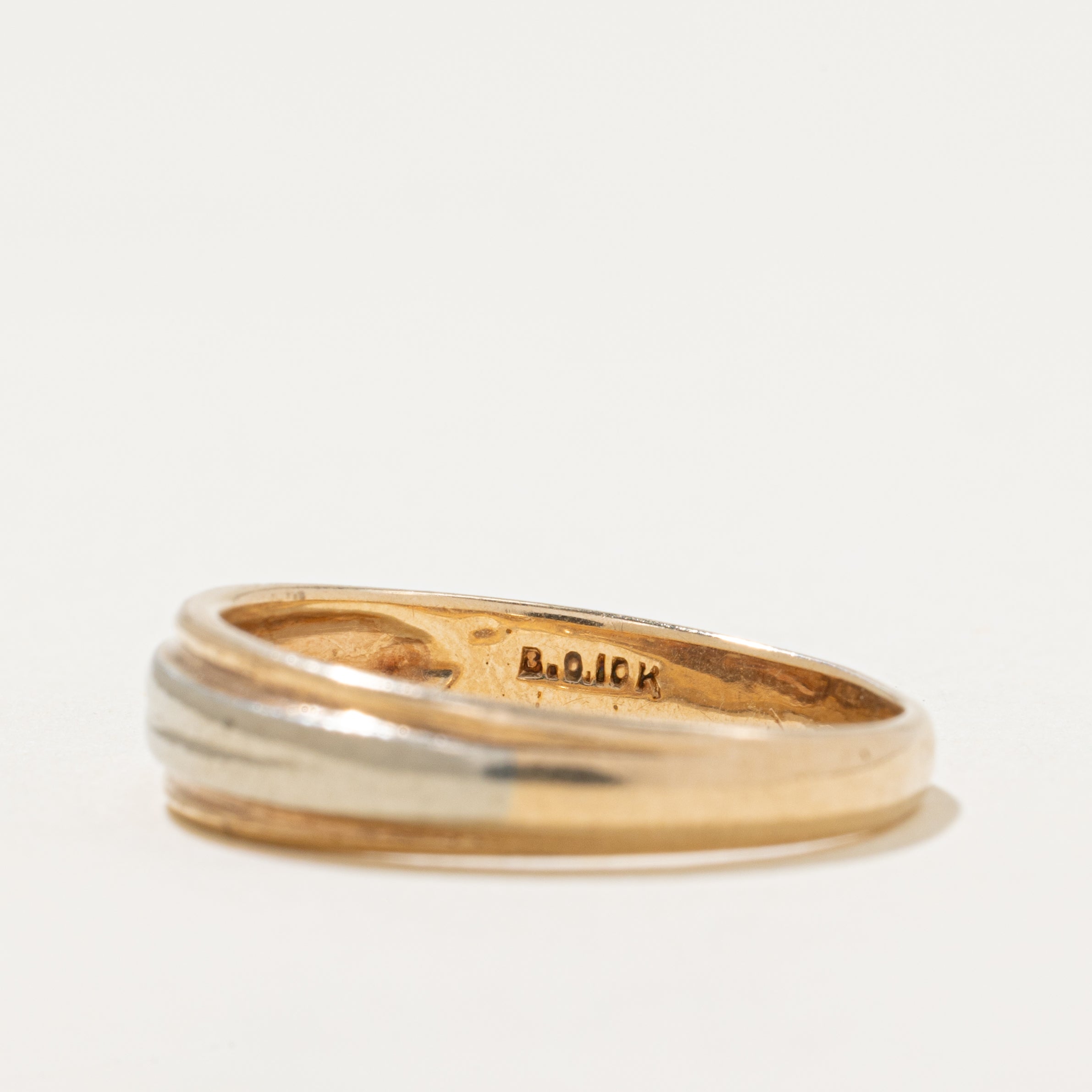 'Birks' 10k Two Tone Gold Grooved Ring | SZ 9.5