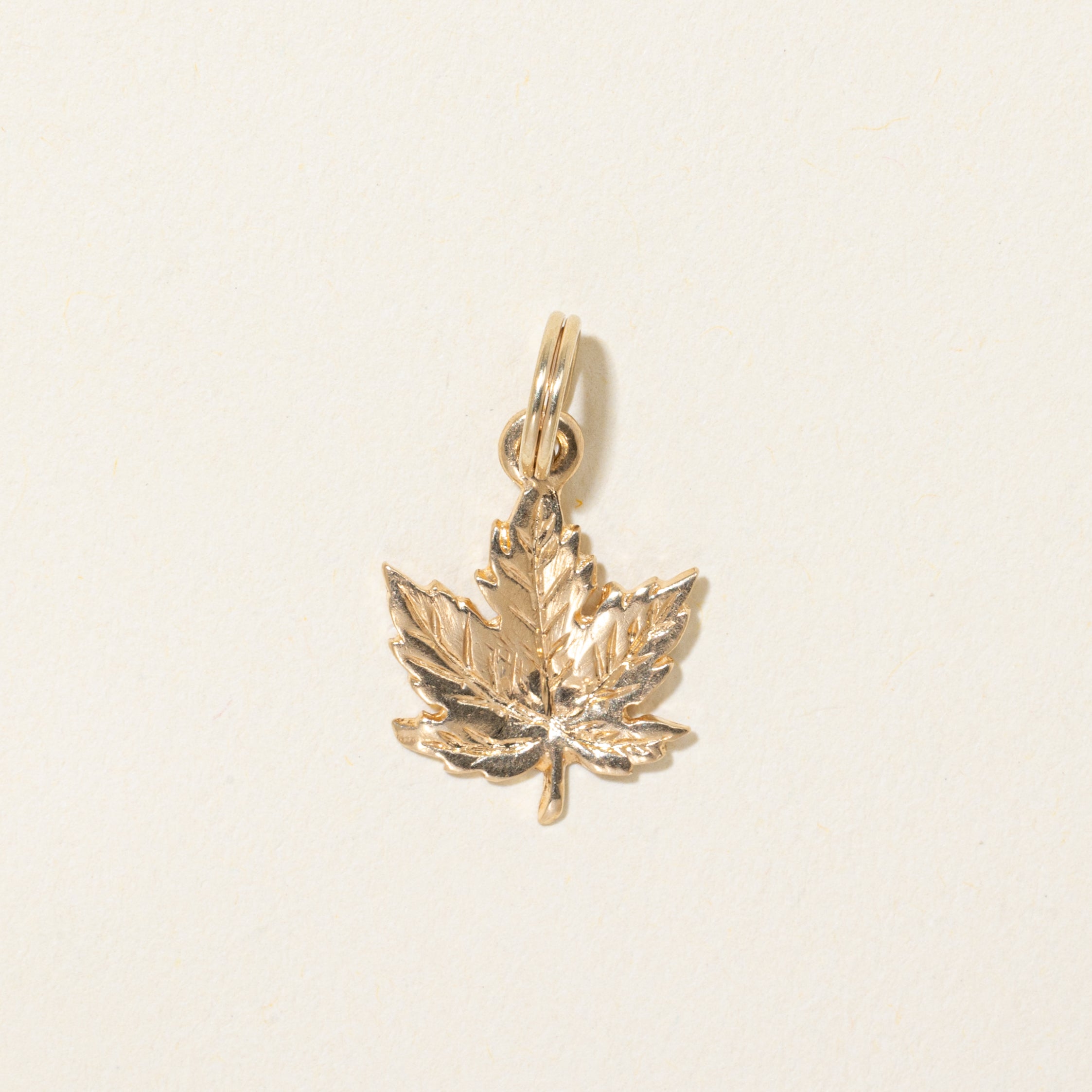 14k Yellow Gold Engraved Maple Leaf Charm