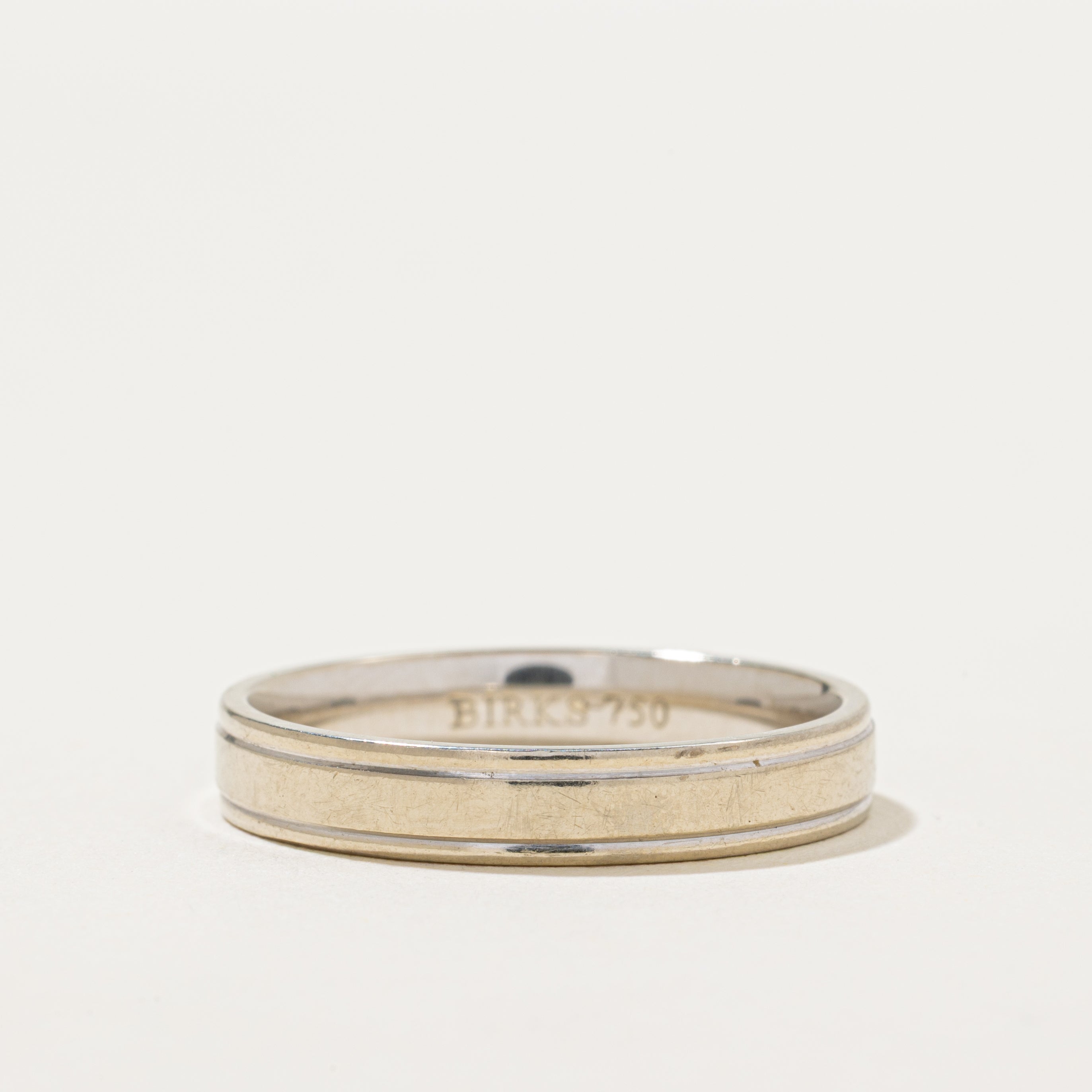 'Birks' 18k White Gold Grooved Band | 4mm | SZ 9.75
