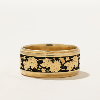 14k Yellow Gold Carved Maple Leaves Cigar Band | 11mm | SZ 13
