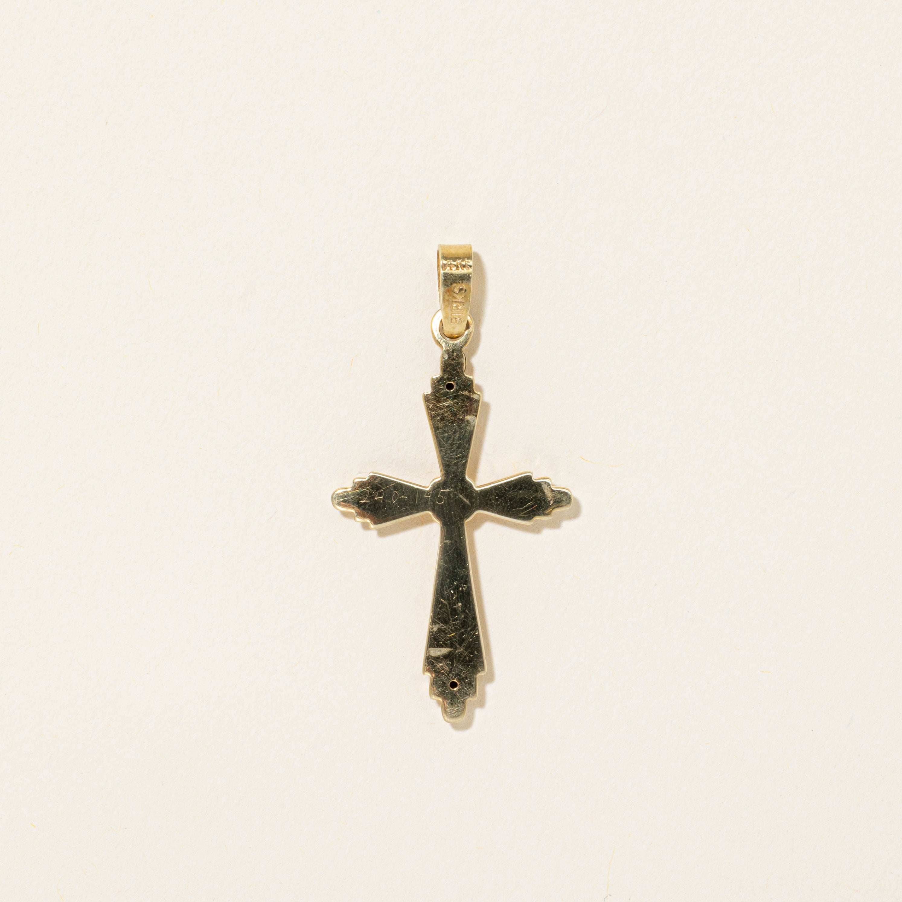 'Birks' 14k Yellow Gold Grooved Cross Pendant