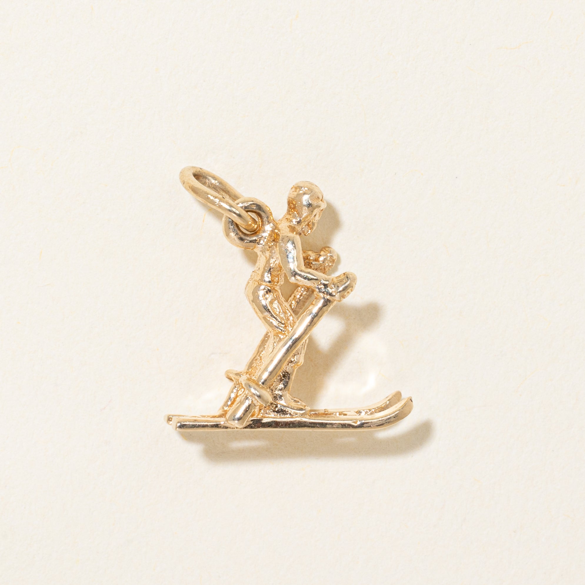14k Yellow Gold Cross-Country Skiing Charm