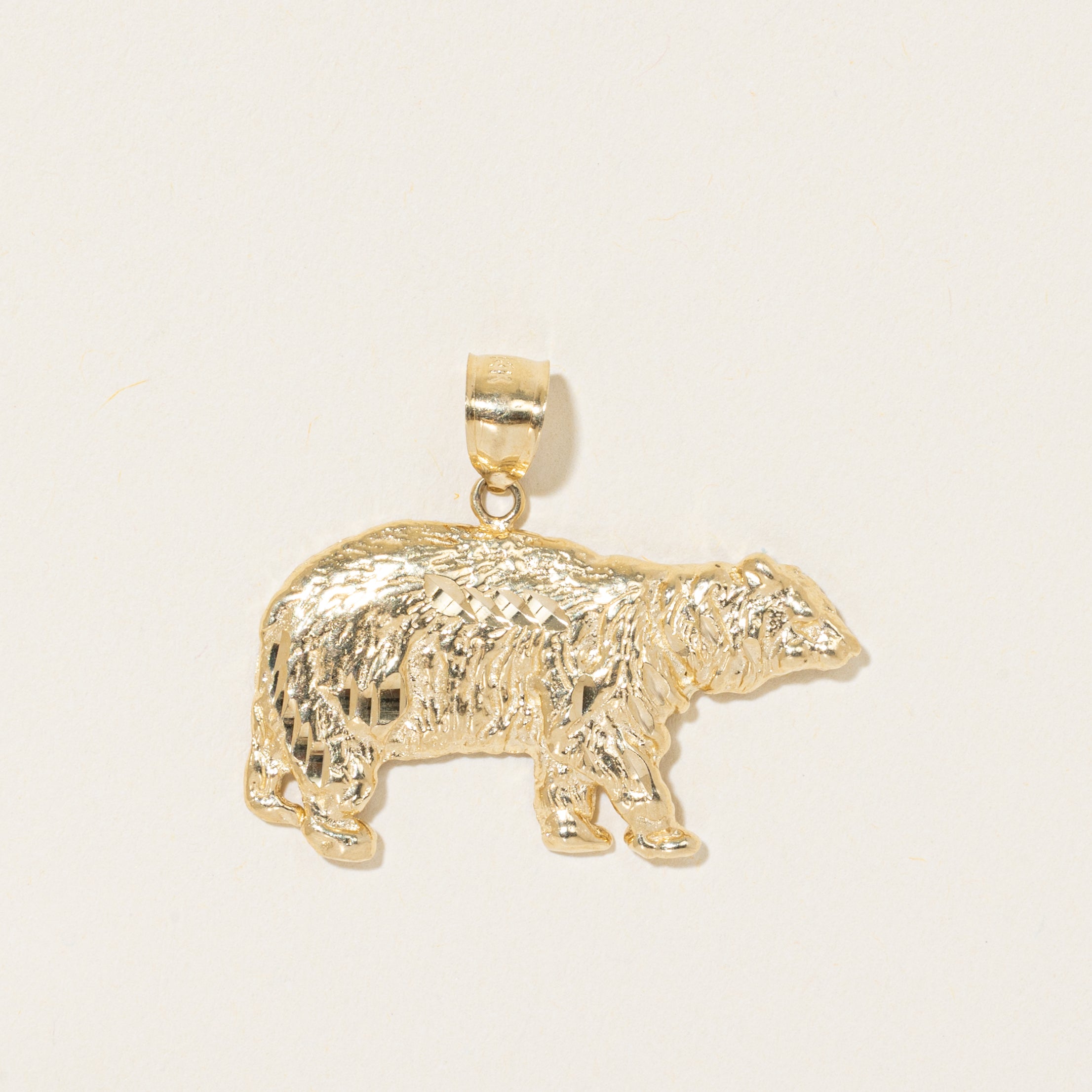 14k Yellow Gold Diamond Cut Polar Bear Pendant