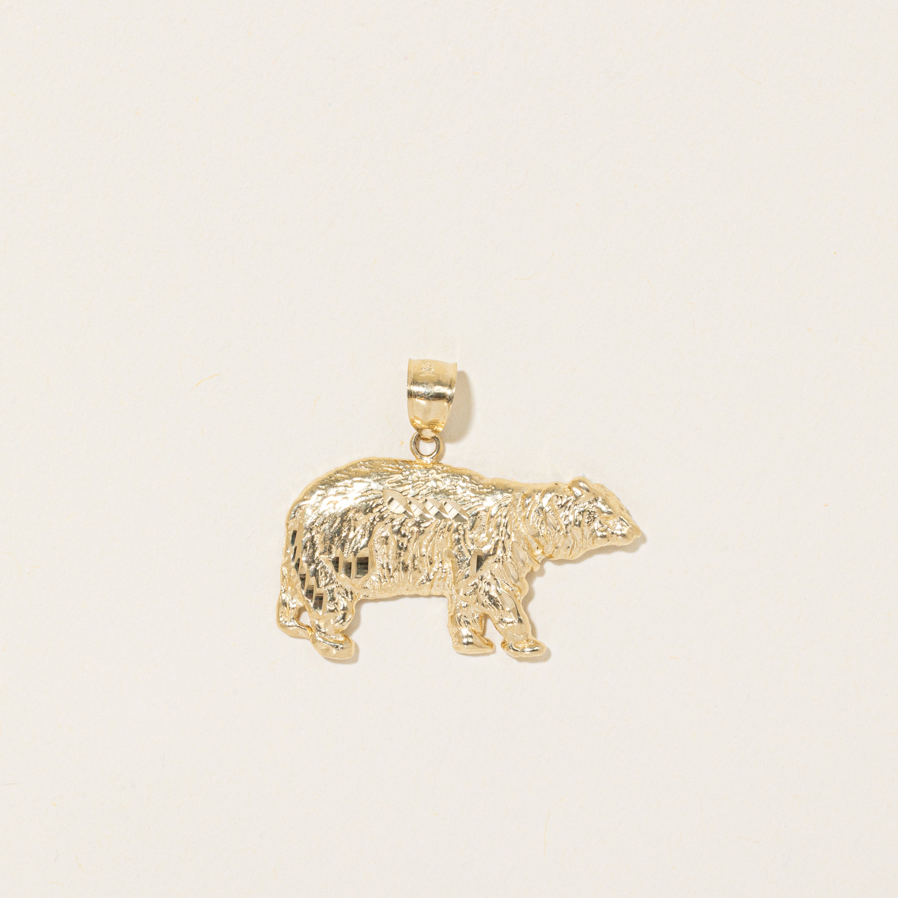 14k Yellow Gold Diamond Cut Polar Bear Pendant