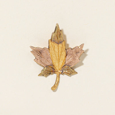 10k Two Tone Gold Textured Maple Leaf Brooch