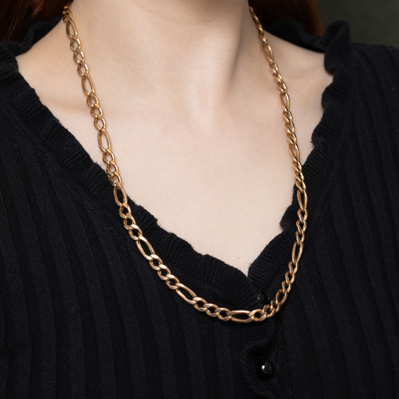 Italian 14K Rosey Yellow Gold Figaro Chain | 25"