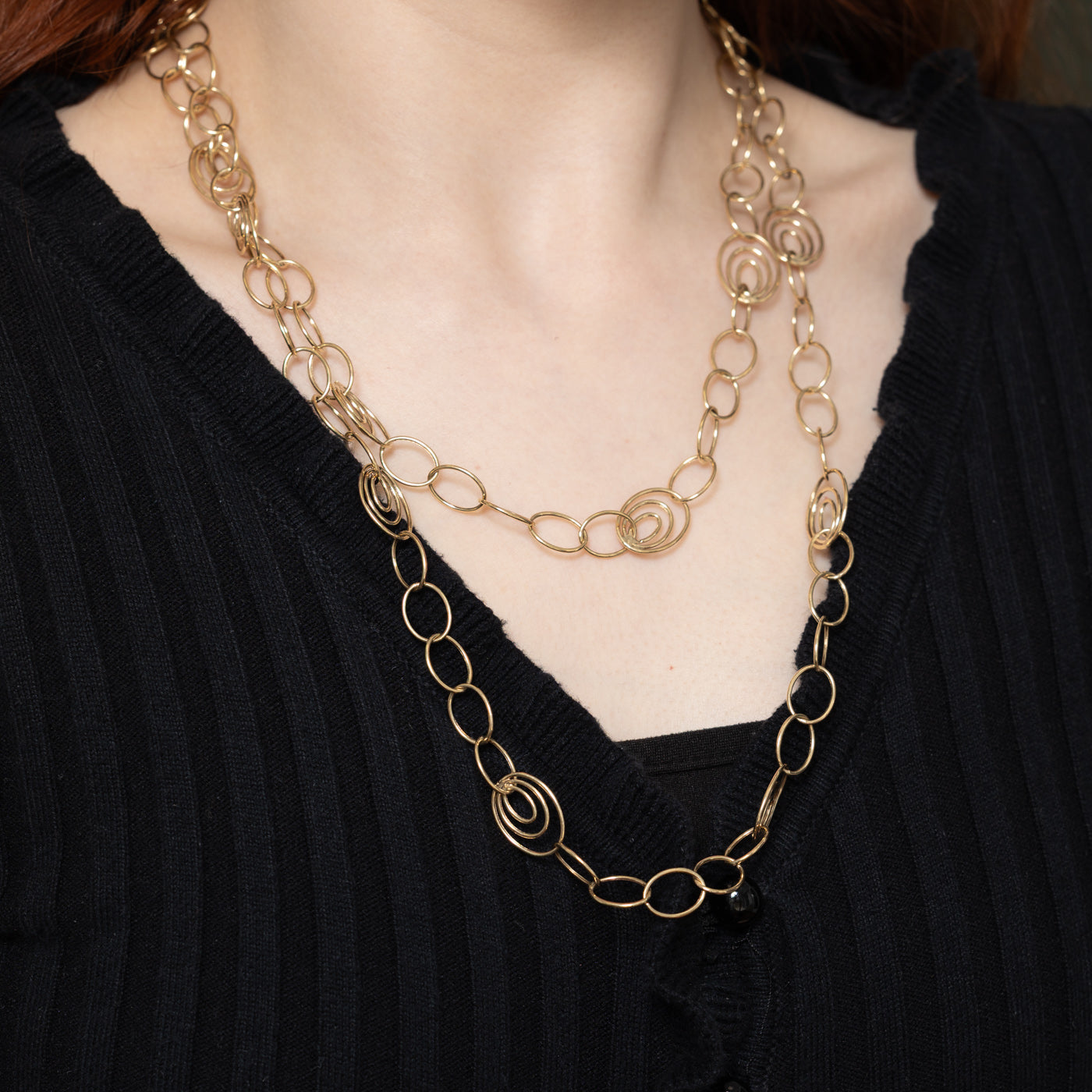Collier turc en or jaune 10 carats à maillons ovales fantaisie | 114 cm