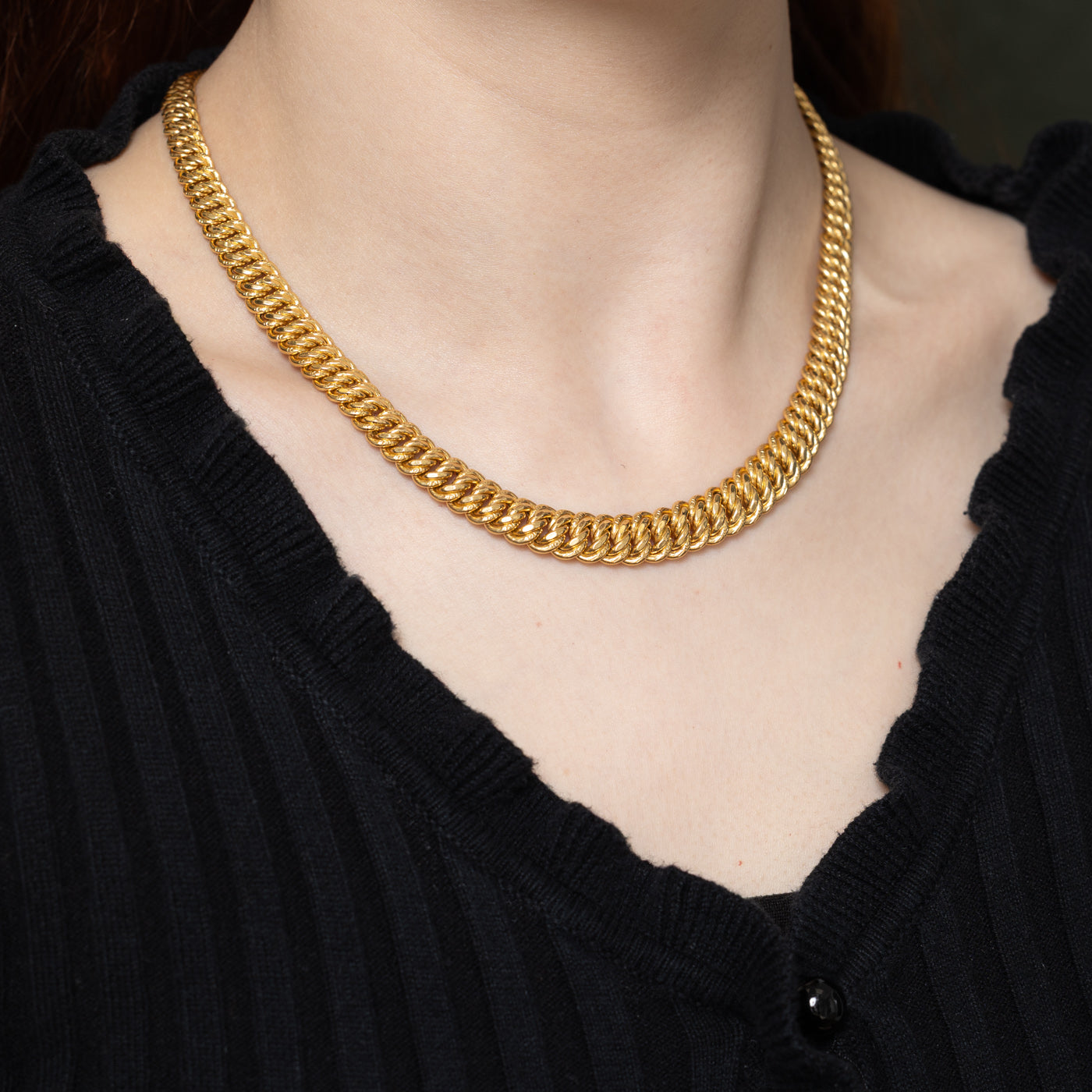 Italian 18K Yellow Gold Panther Link Chain | 17"