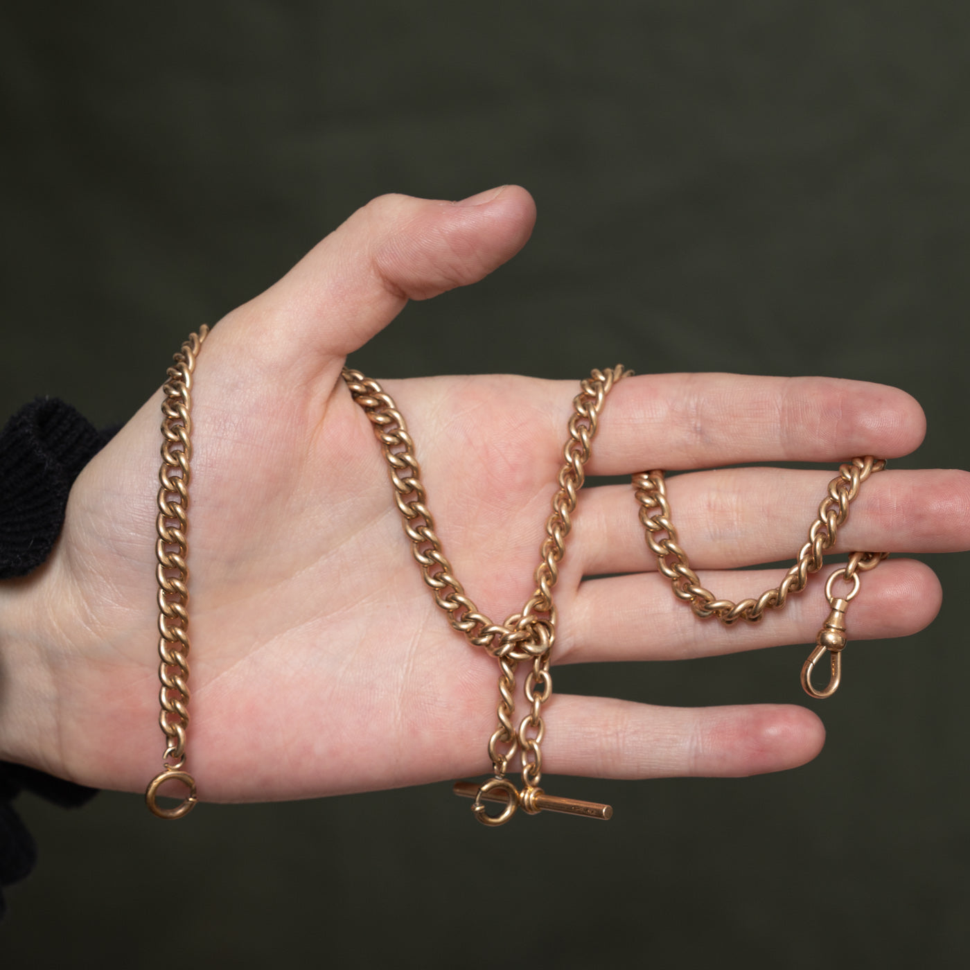 10K Rose Gold Curb Link Watch Chain | 16.5"