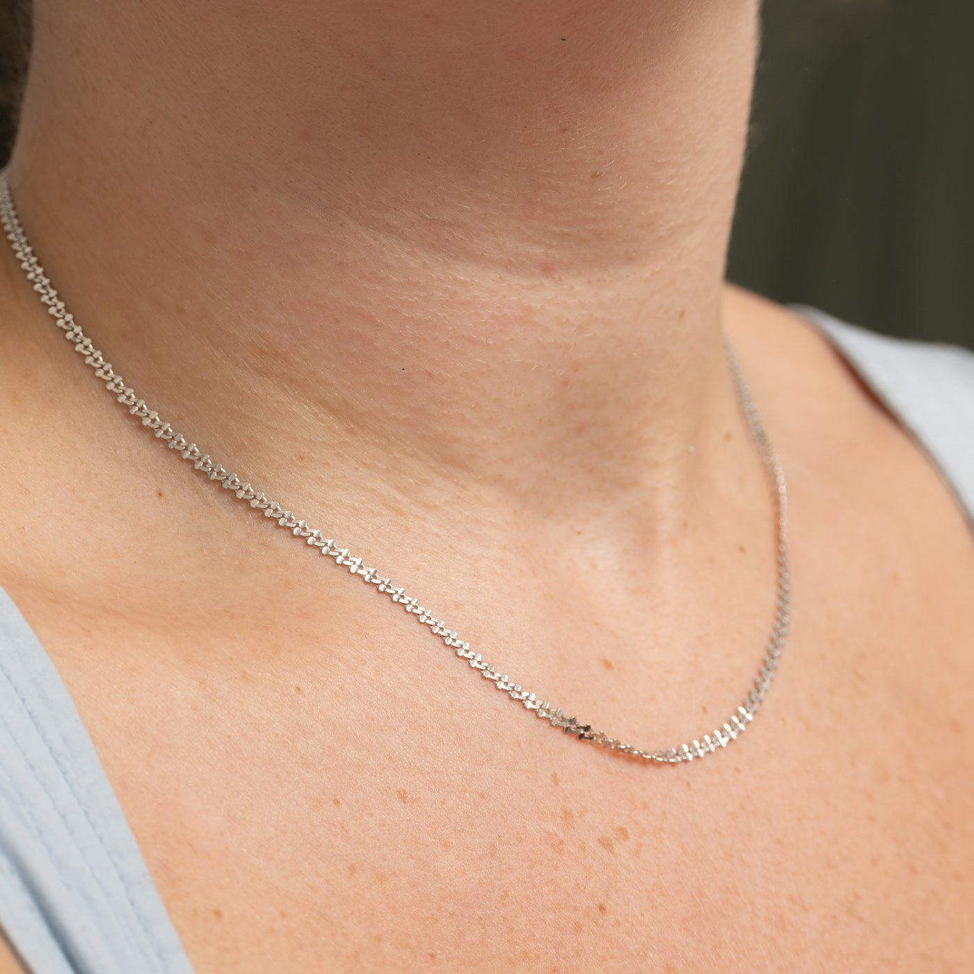 14k White Gold Flat Link Chain | 16"