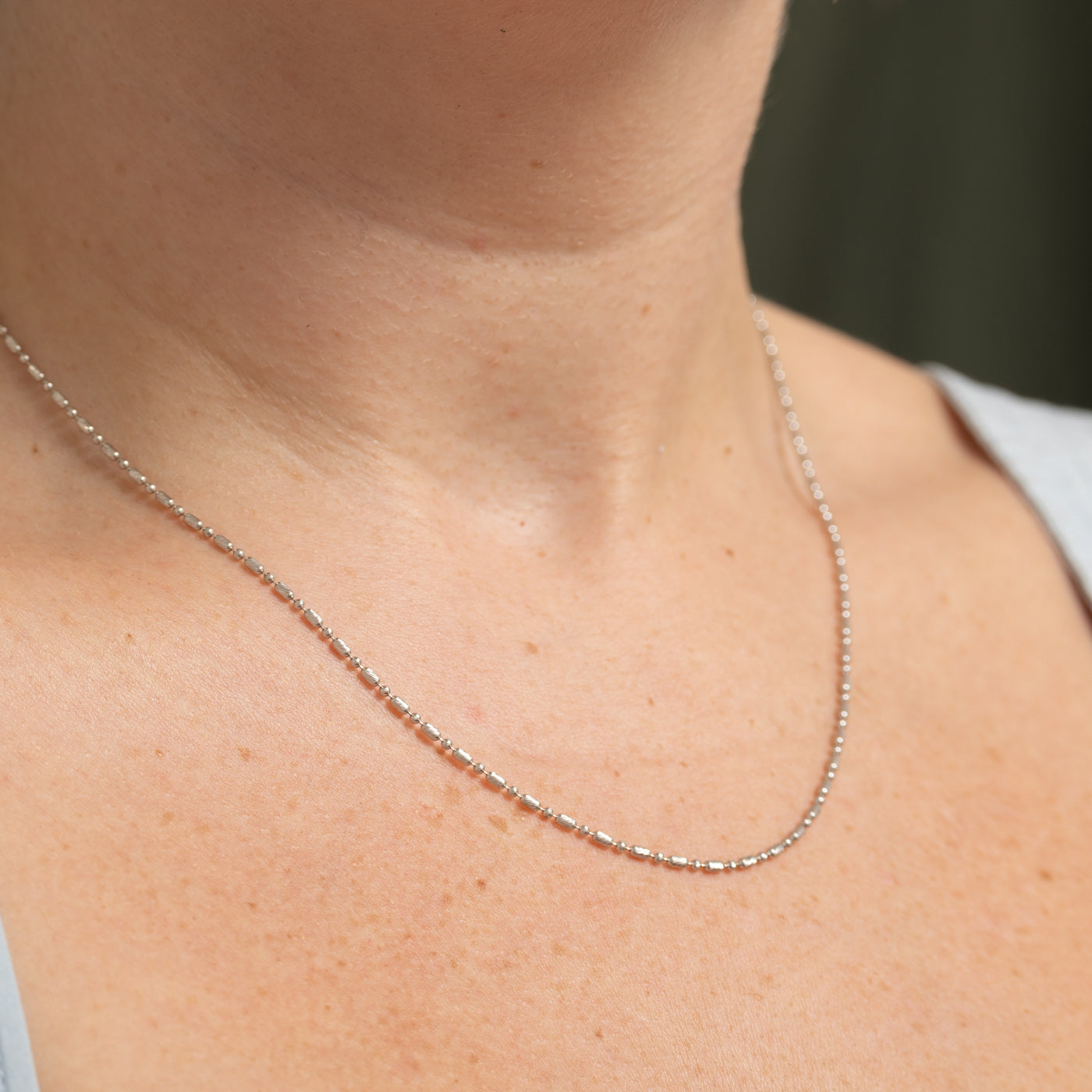 14k White Gold Textured Beaded Chain | 18"