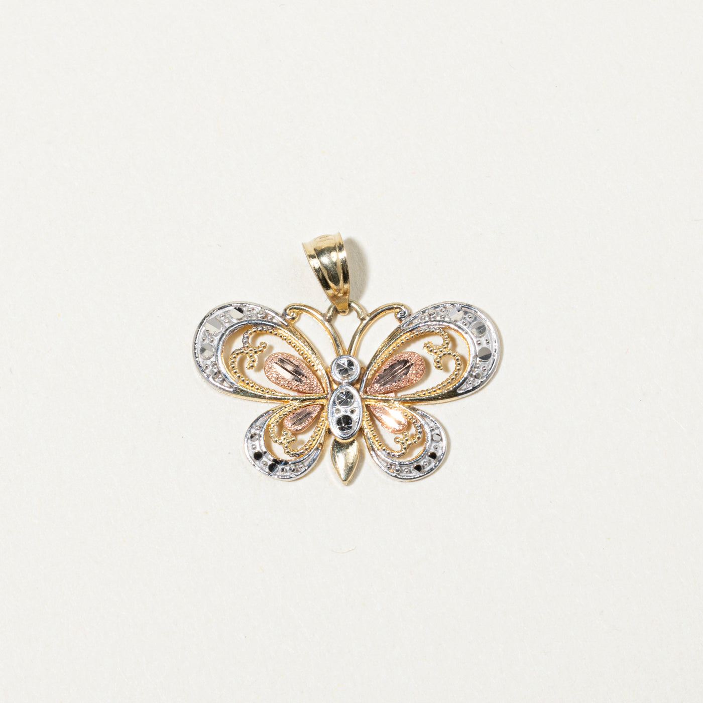 10k Tri Tone Gold Butterfly Pendant