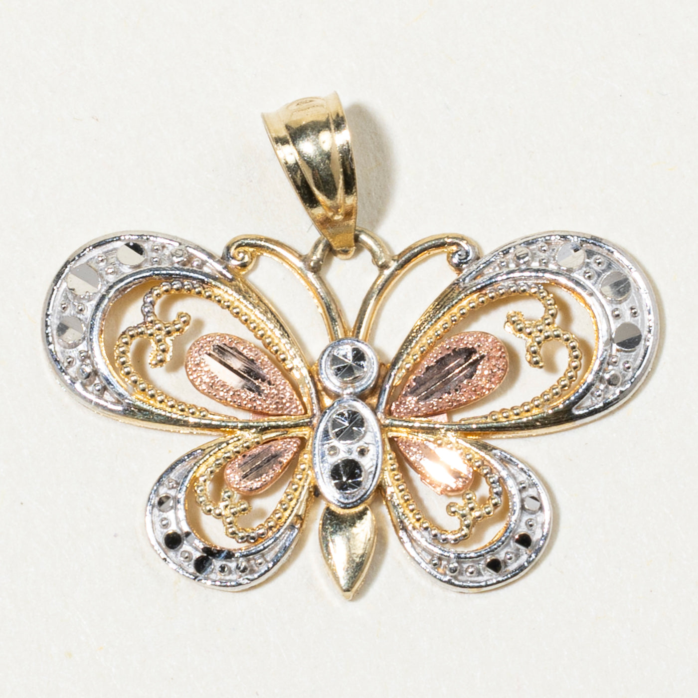 10k Tri Tone Gold Butterfly Pendant