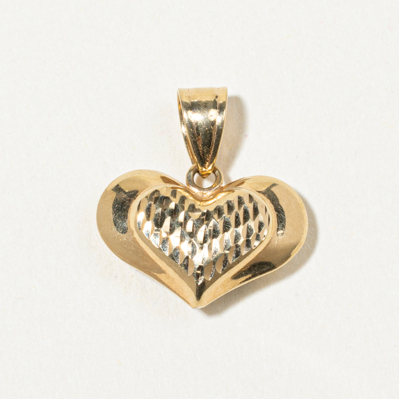 18k Yellow Gold Textured Puffed Heart Pendant