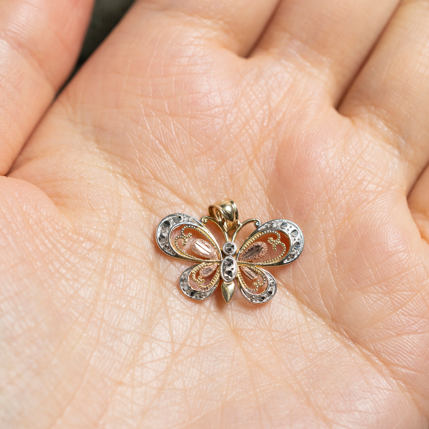 10k Tri Tone Gold Butterfly Pendant