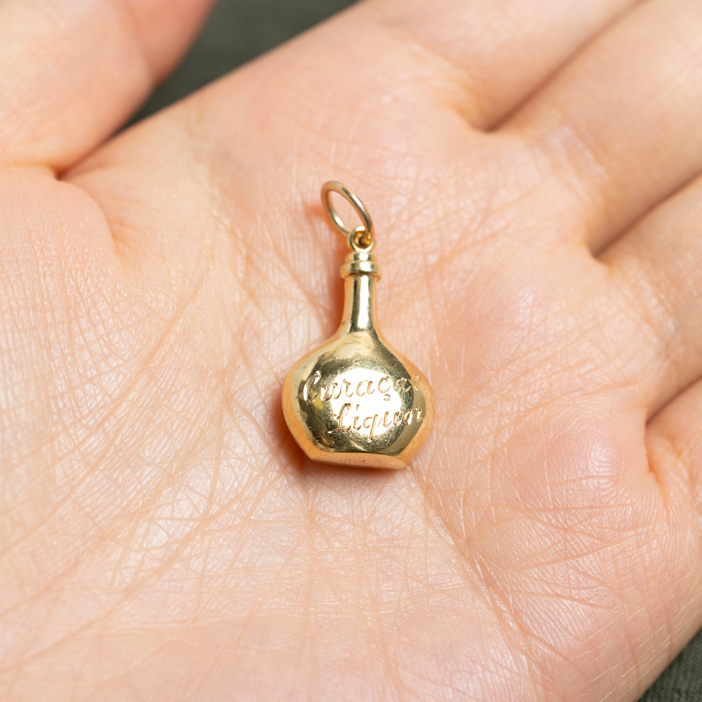 14k Yellow Gold Curacao Bottle Charm