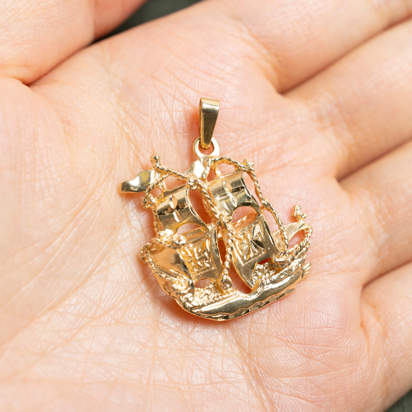 14k Yellow Gold Ship Pendant