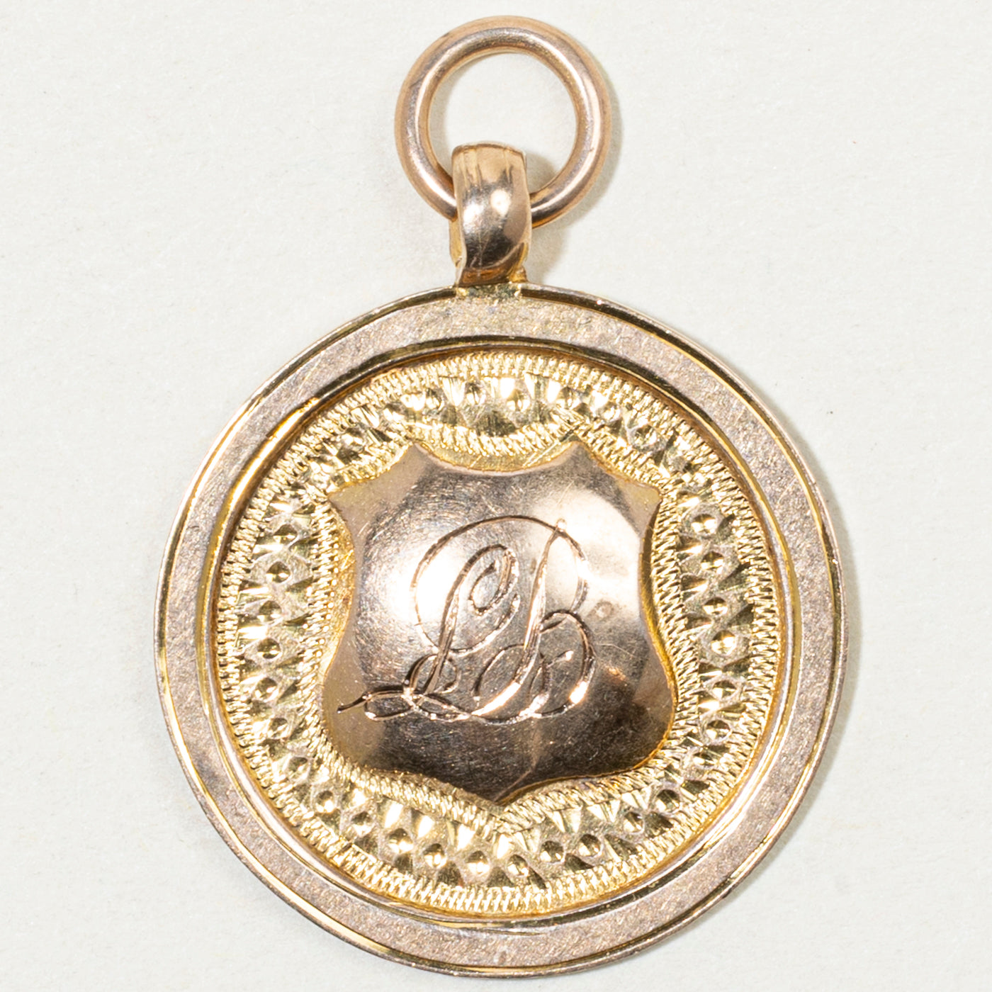 1925 Chester 'Kemp Bros' 9k Yellow Gold "LB" Initial Crest Charm