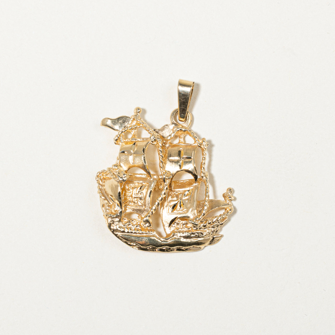14k Yellow Gold Ship Pendant