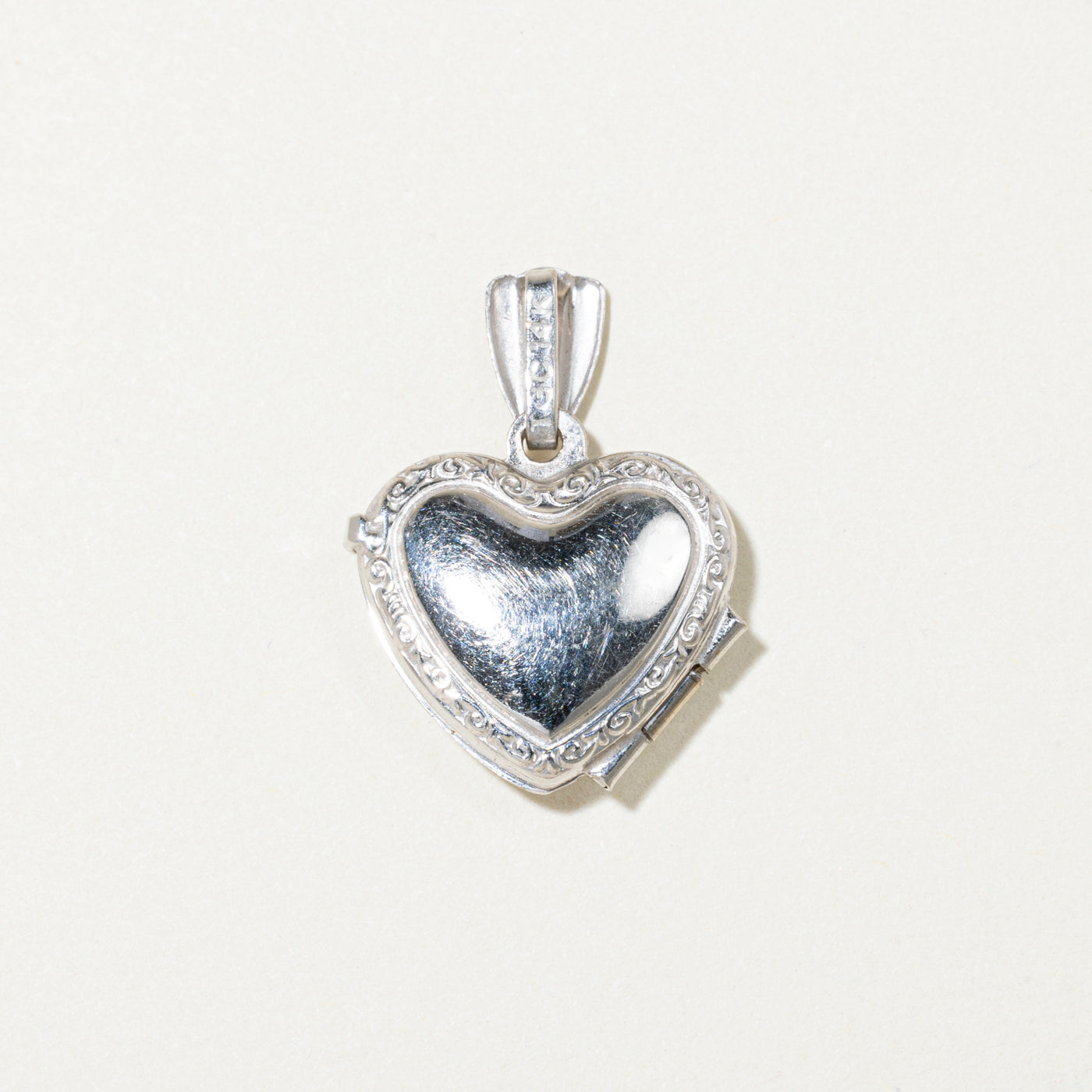 14k White Gold Puffed Heart Locket