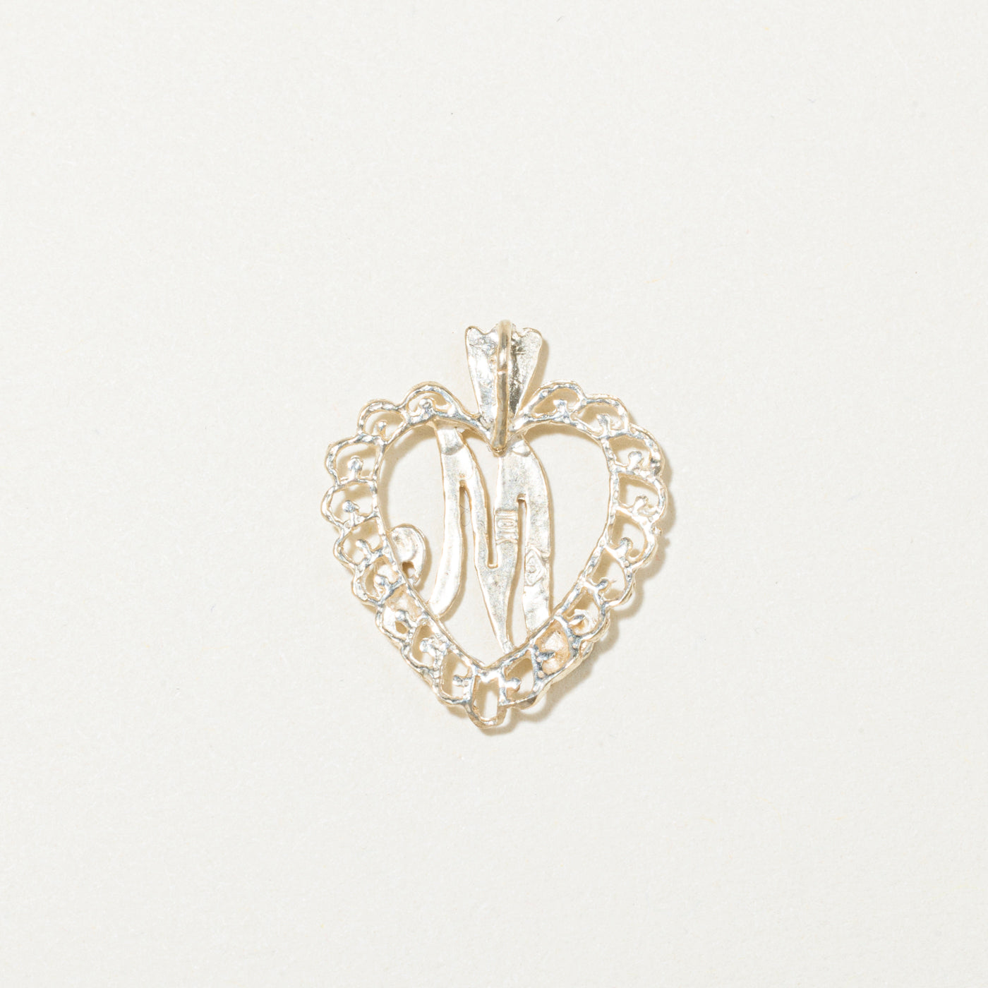 10k Yellow Gold "M" Heart Initial Charm