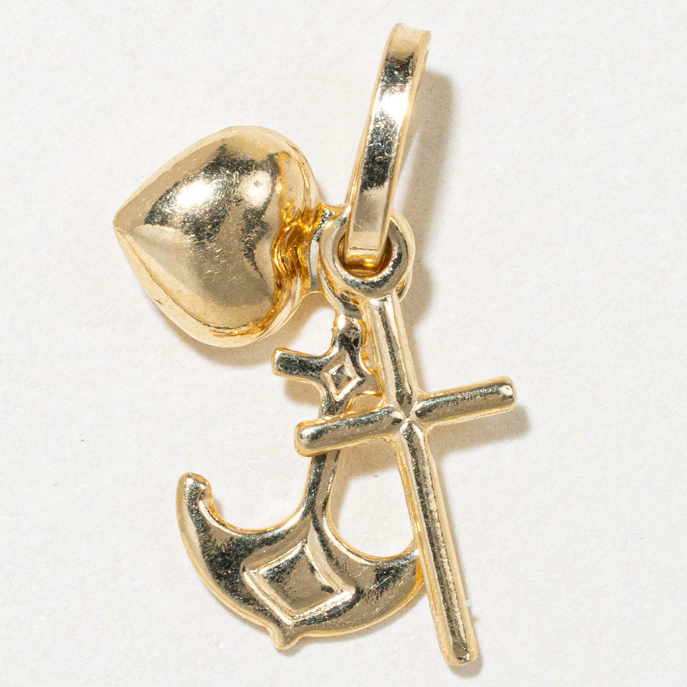 18k Yellow Gold Cross, Heart & Anchor Charm