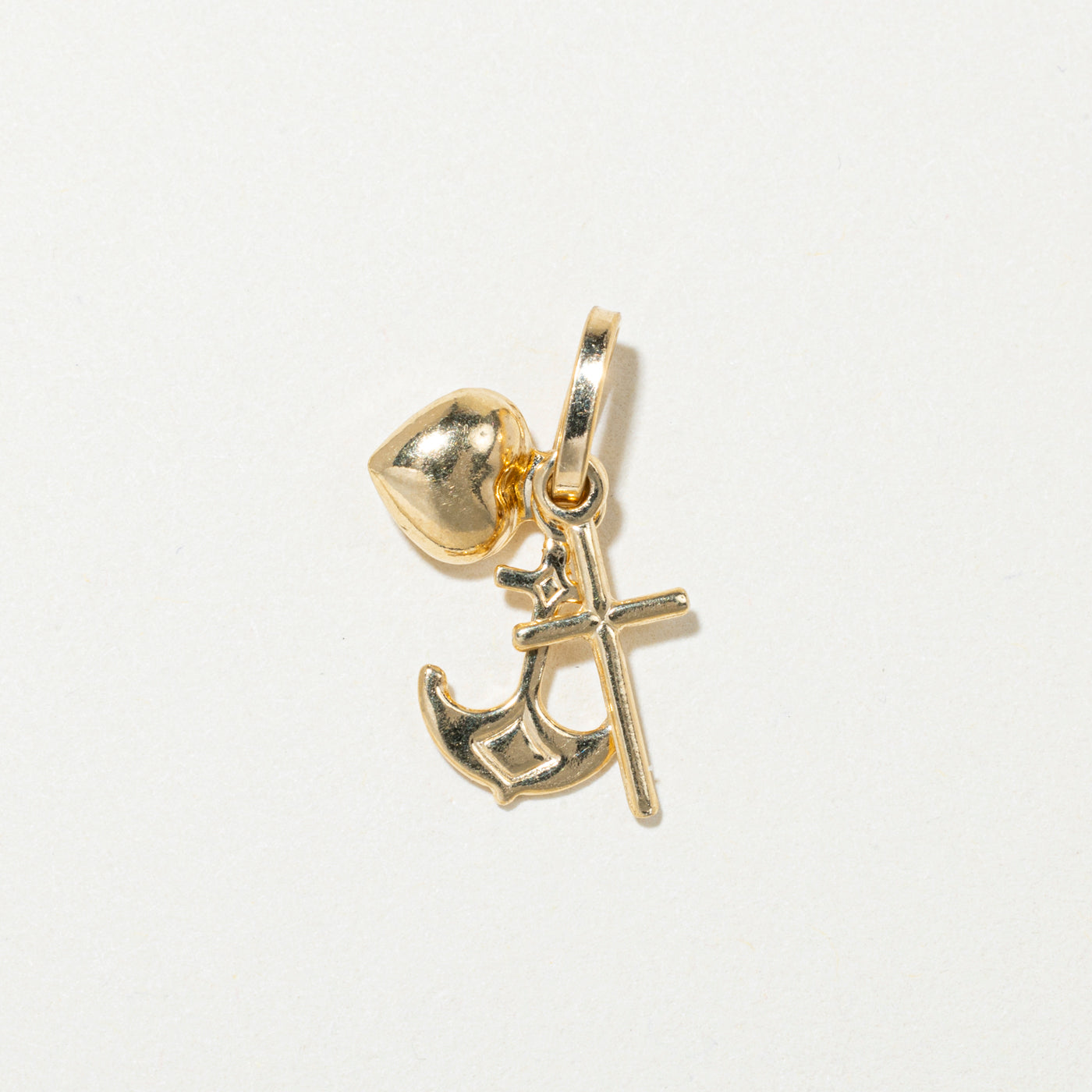 18k Yellow Gold Cross, Heart & Anchor Charm
