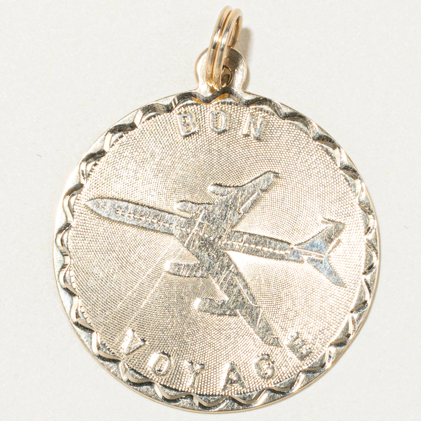 14k Yellow Gold "Bon Voyage" Airplane Pendant