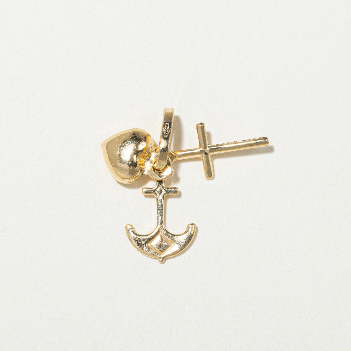 18k Yellow Gold Cross, Heart & Anchor Charm
