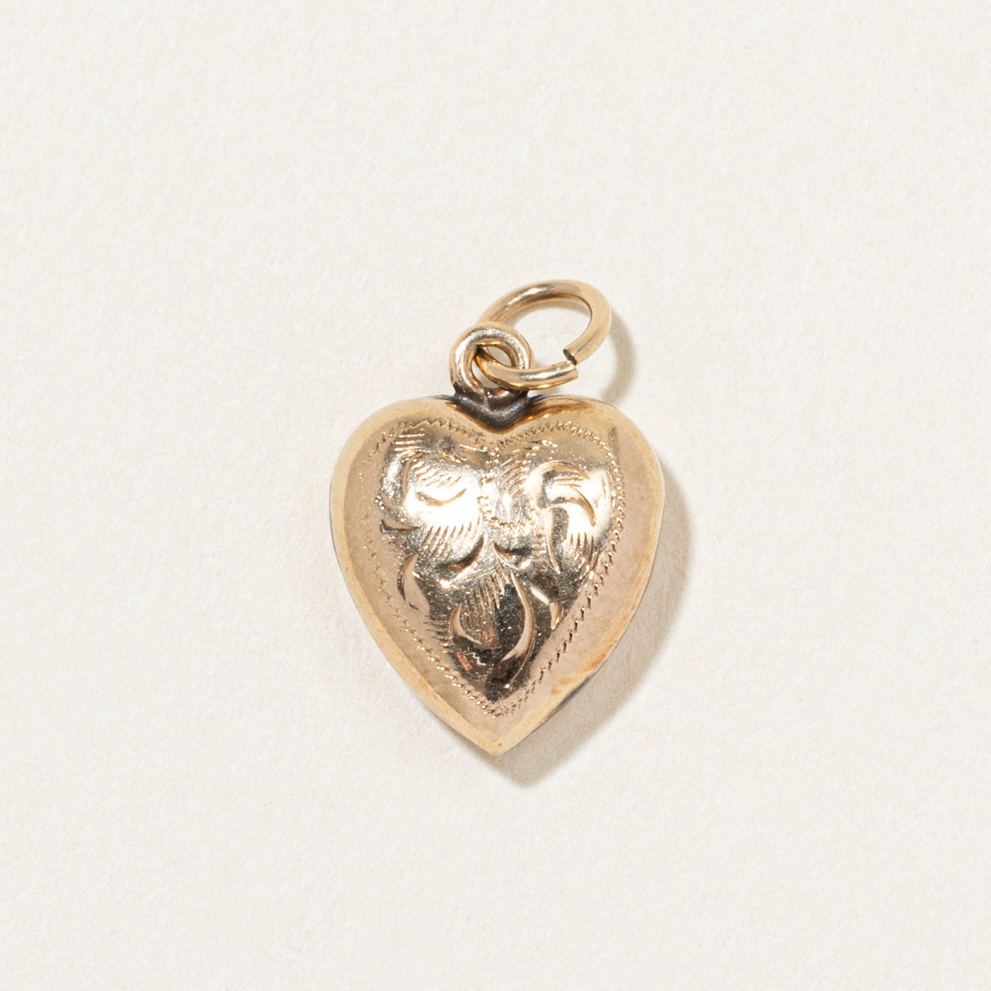 10k Yellow Gold Engraved Puff Heart Charm