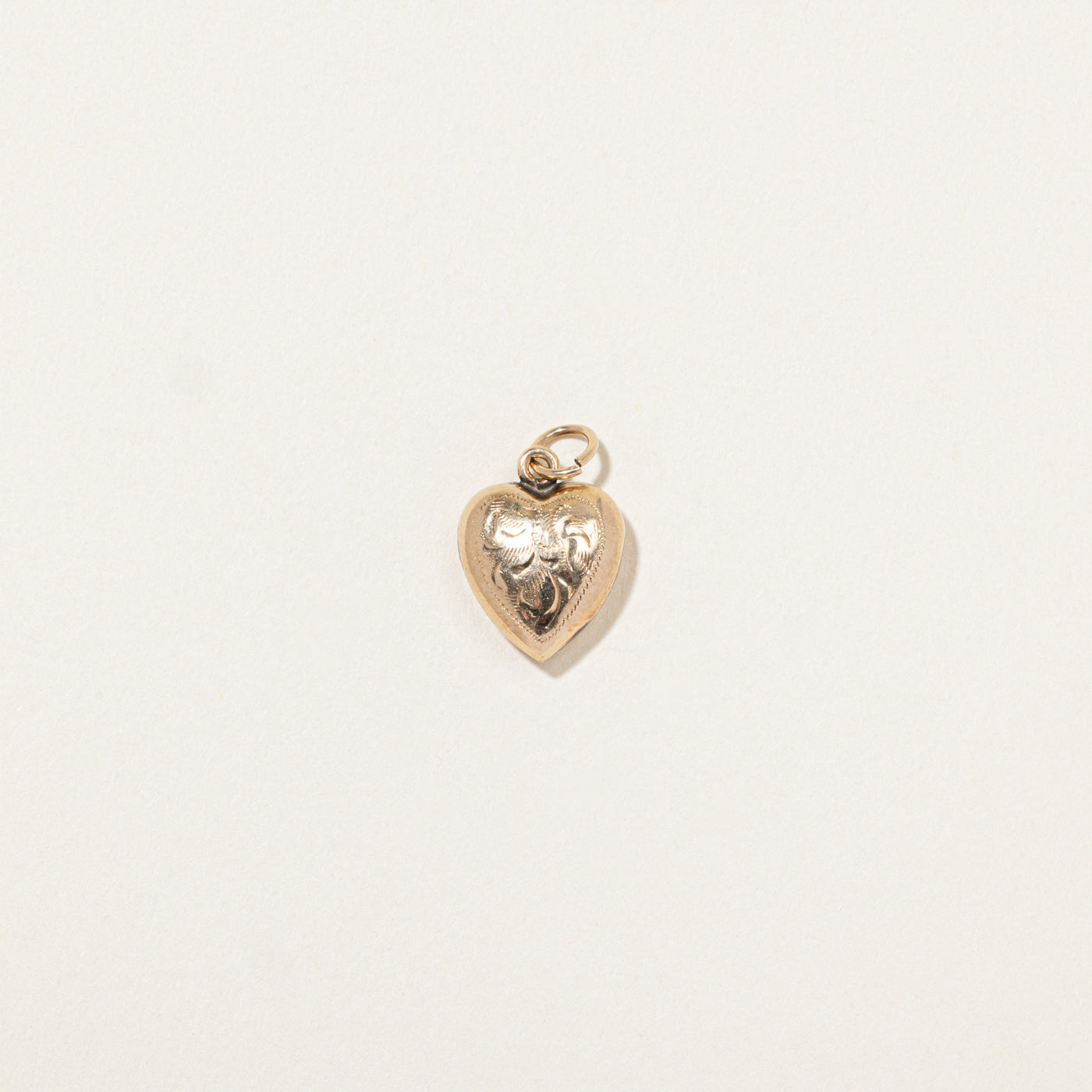 10k Yellow Gold Engraved Puff Heart Charm