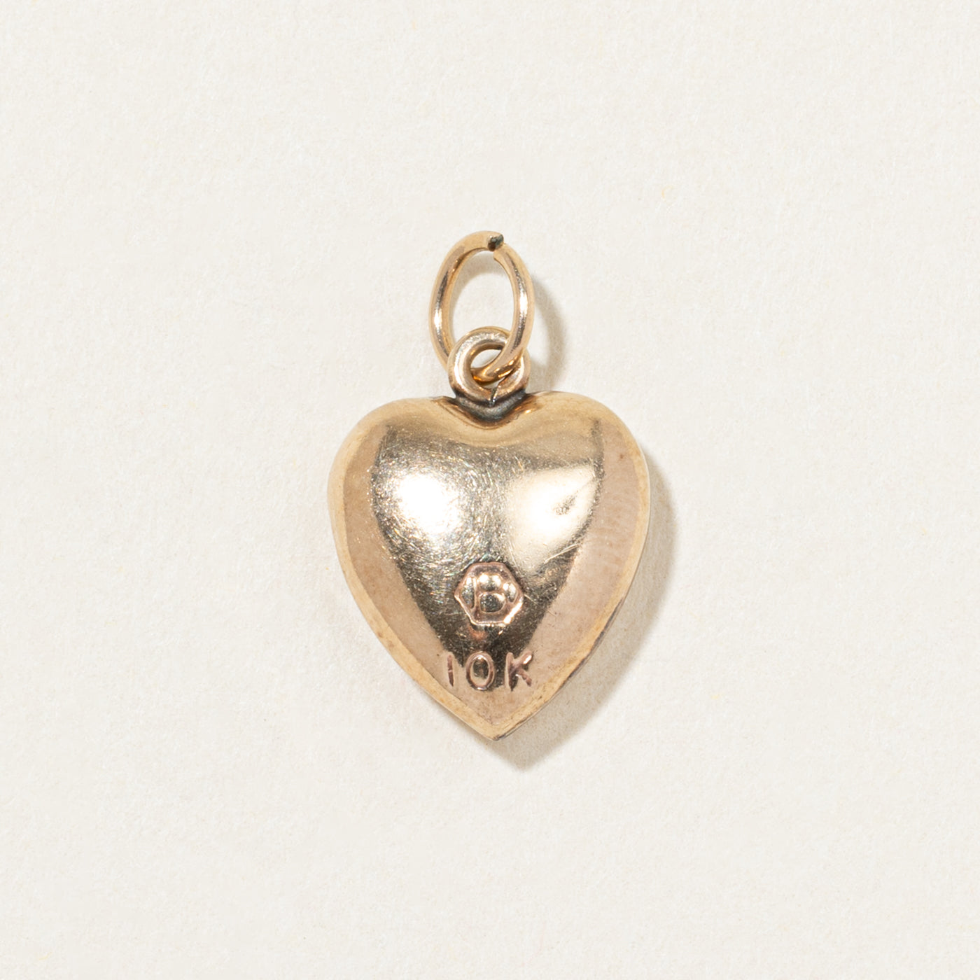 10k Yellow Gold Engraved Puff Heart Charm