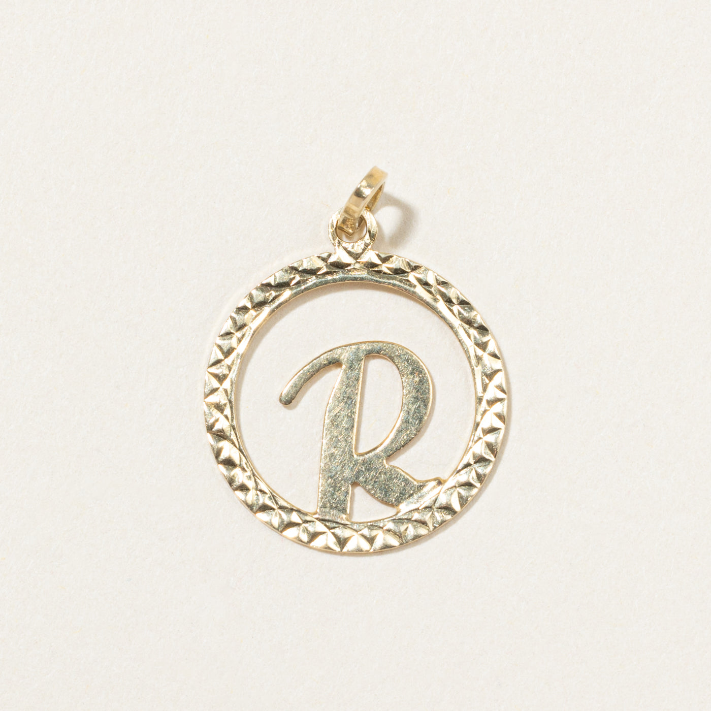 14k Yellow Gold Letter "R" Circle Charm