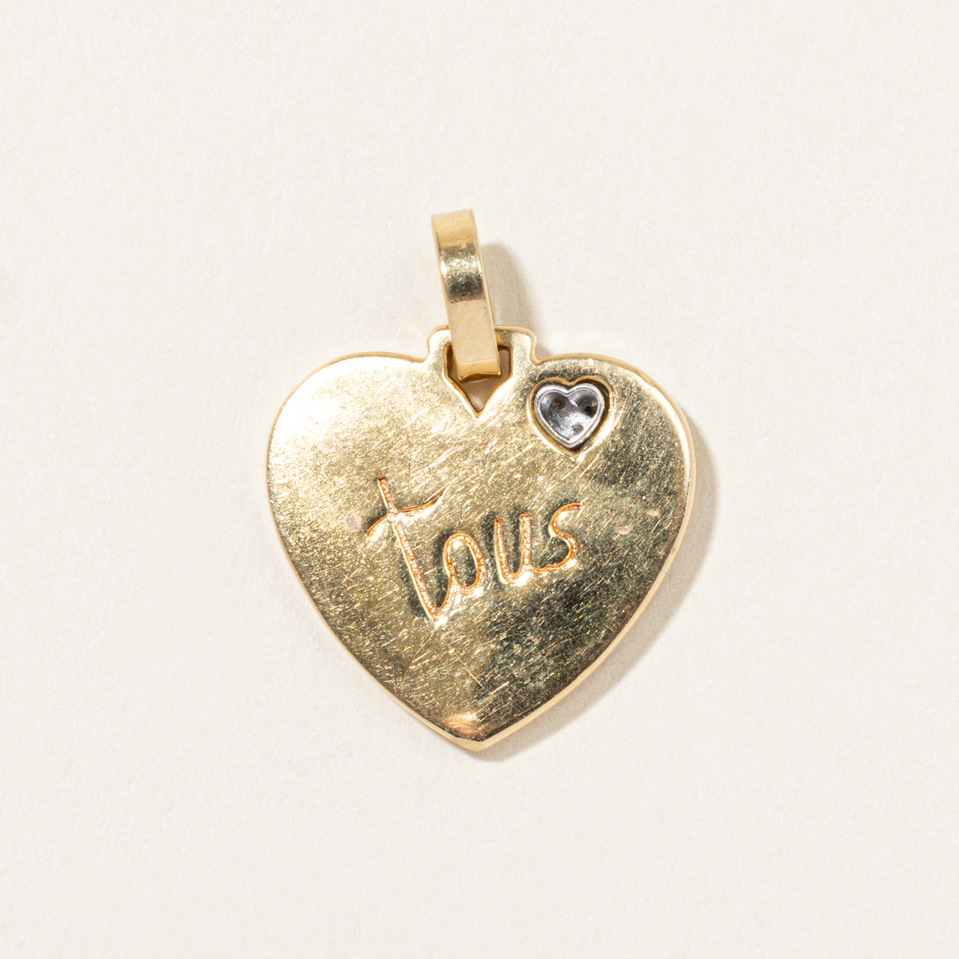 18k Yellow Gold "Kiss, Love, Tender Eternity" Heart Pendant