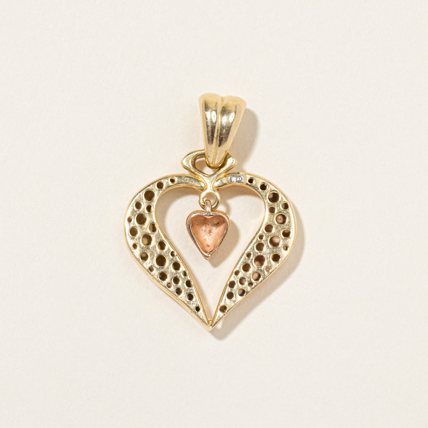 18k Yellow Gold Dangling Heart Pendant