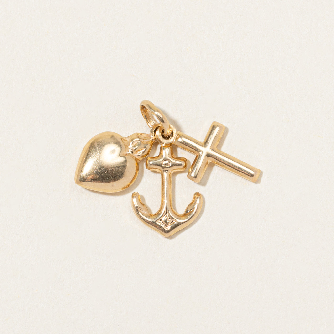 18k Yellow Gold Heart, Cross & Anchor Charm