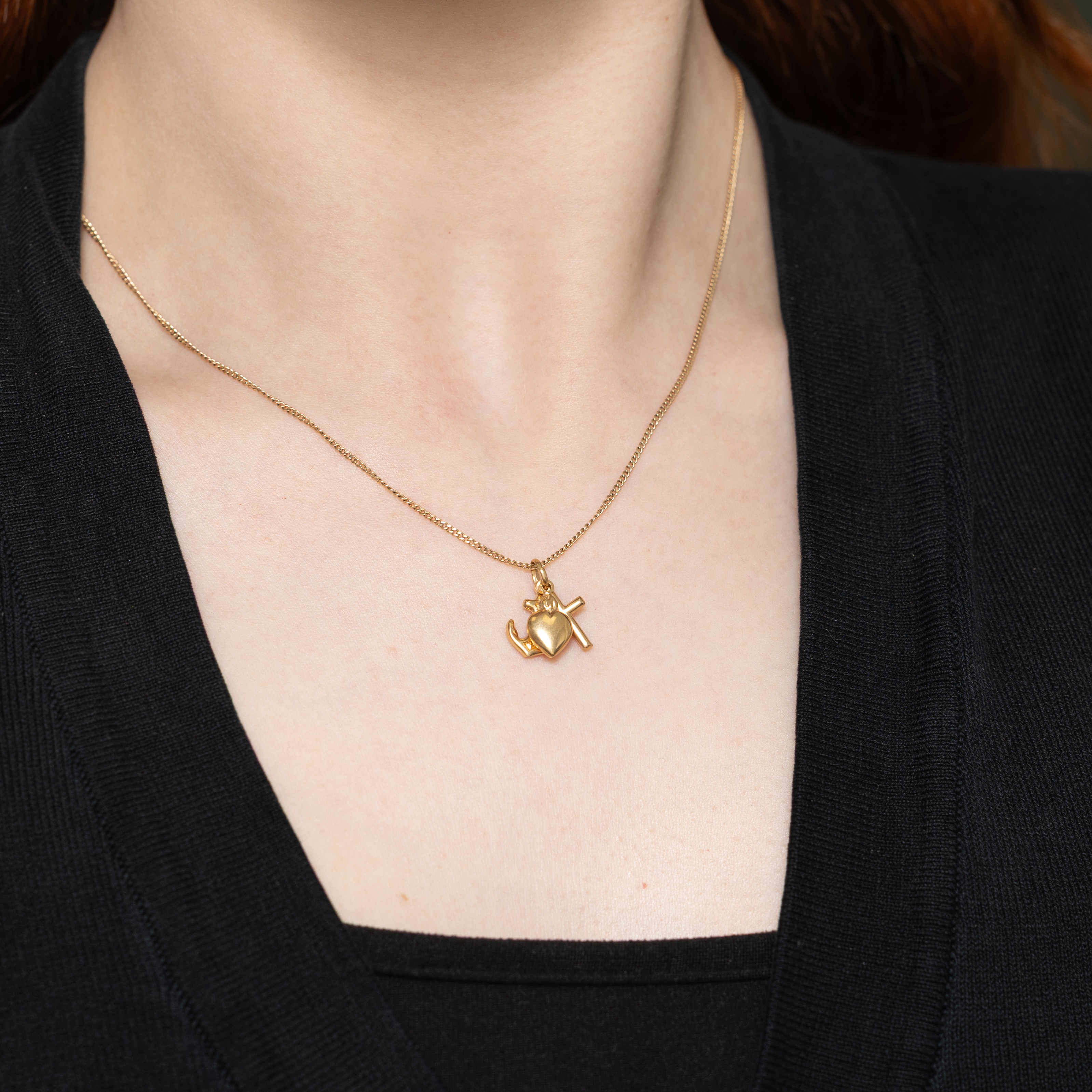 18k Yellow Gold Heart, Cross & Anchor Charm